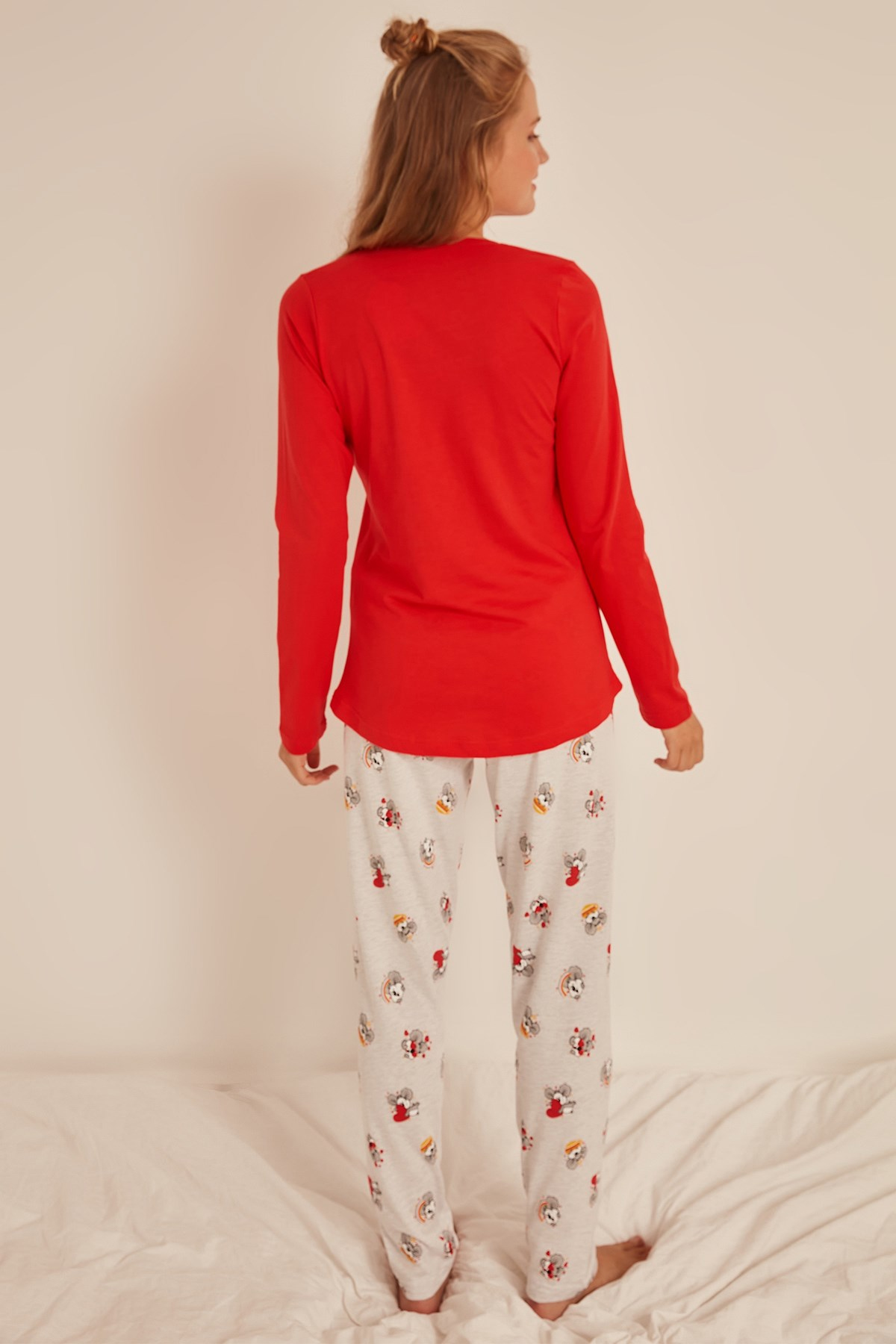 C&City Kadın Uzun Kol Pijama Takım 0031060314 Kırmızı