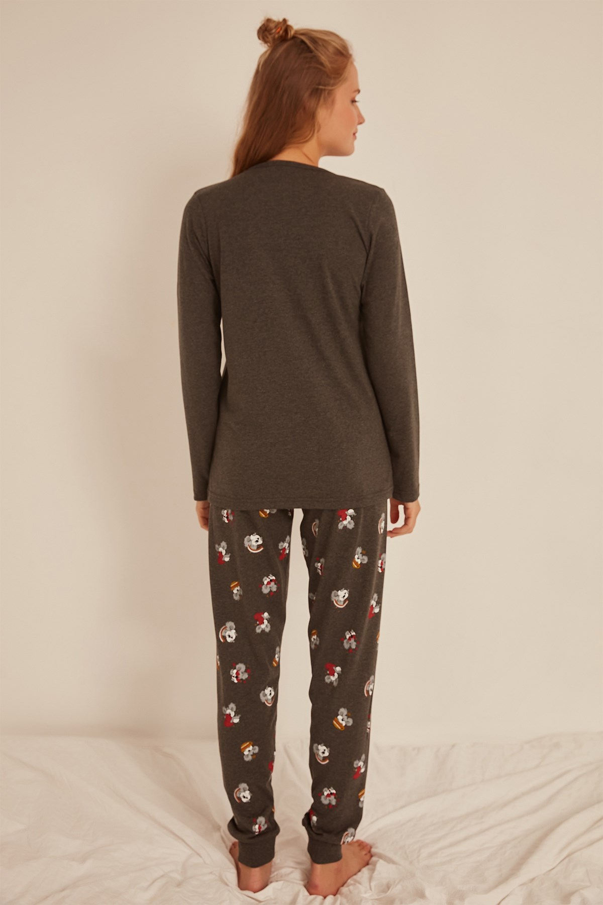 C&City Kadın Uzun Kol Pijama Takım 0031070314 Antrasit