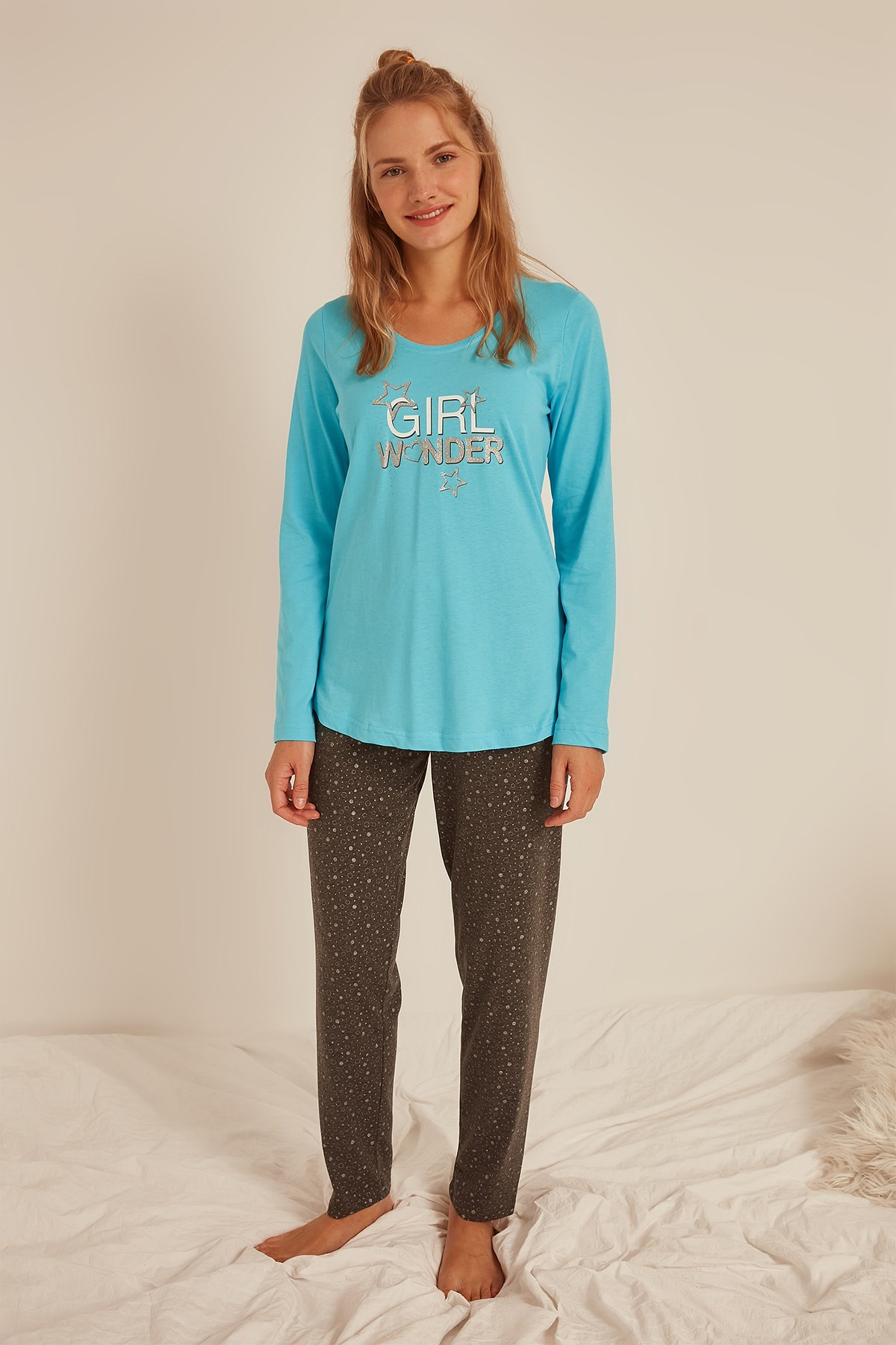 C&City Kadın Uzun Kol Pijama Takım 0040601147 Mavi
