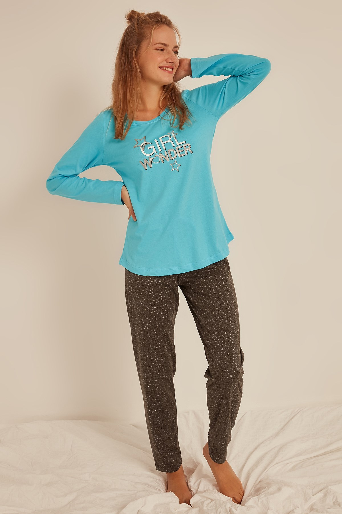 C&City Kadın Uzun Kol Pijama Takım 0040601147 Mavi