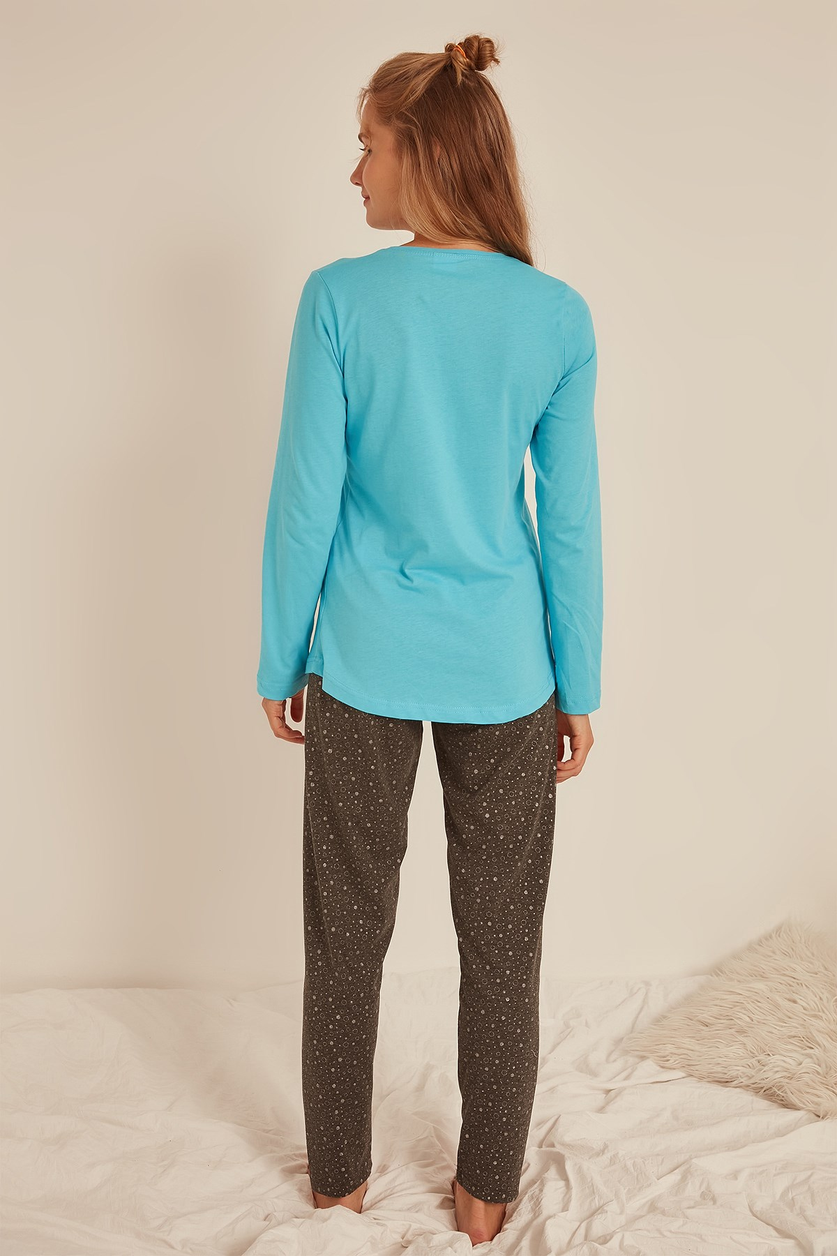 C&City Kadın Uzun Kol Pijama Takım 0040601147 Mavi
