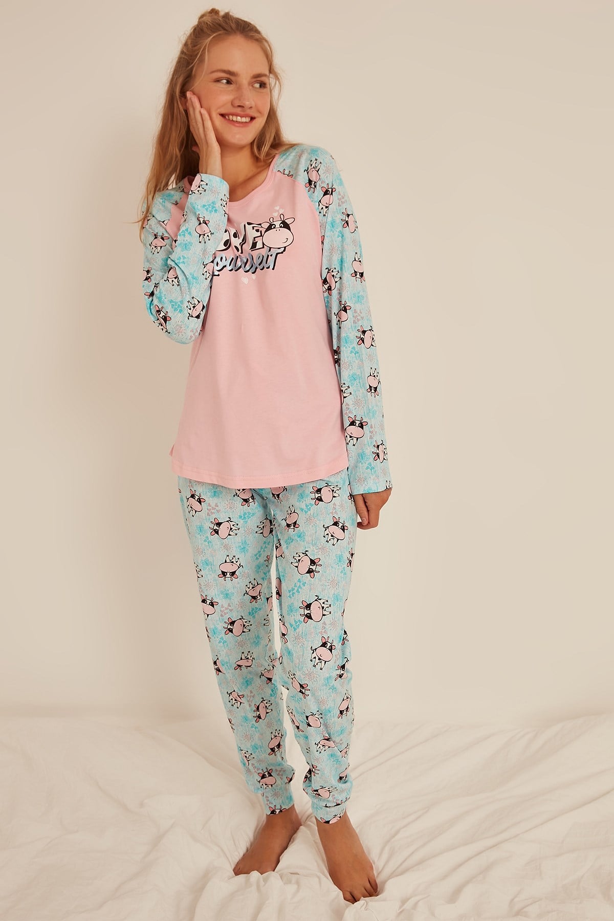 C&City Kadın Uzun Kol Pijama Takım 0041525623 Pembe