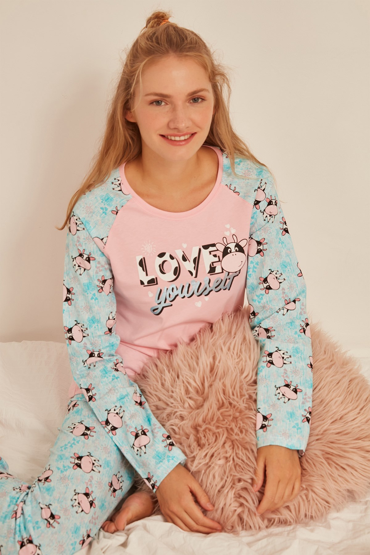 C&City Kadın Uzun Kol Pijama Takım 0041525623 Pembe