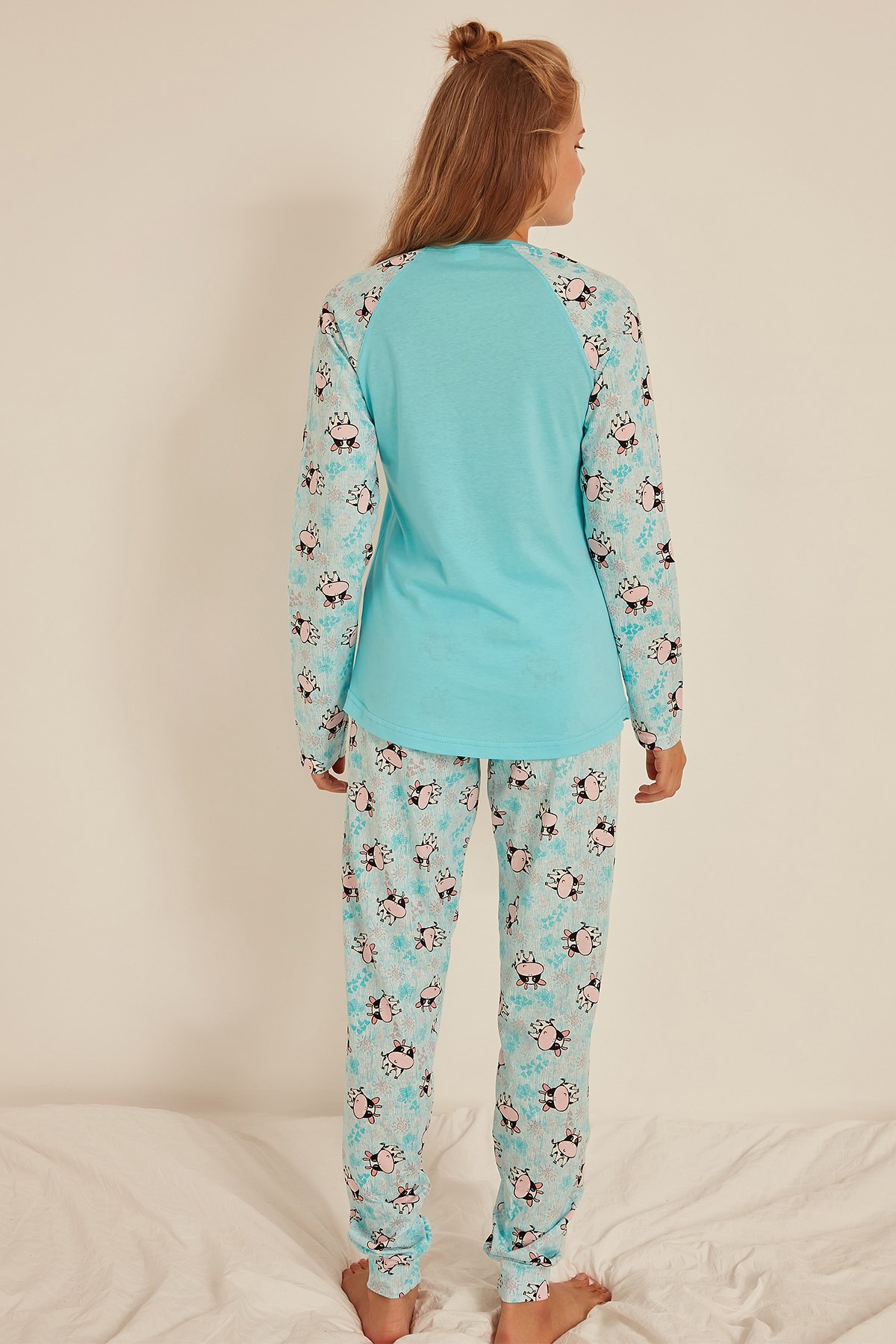 C&City Kadın Uzun Kol Pijama Takım 0041525623 Mavi