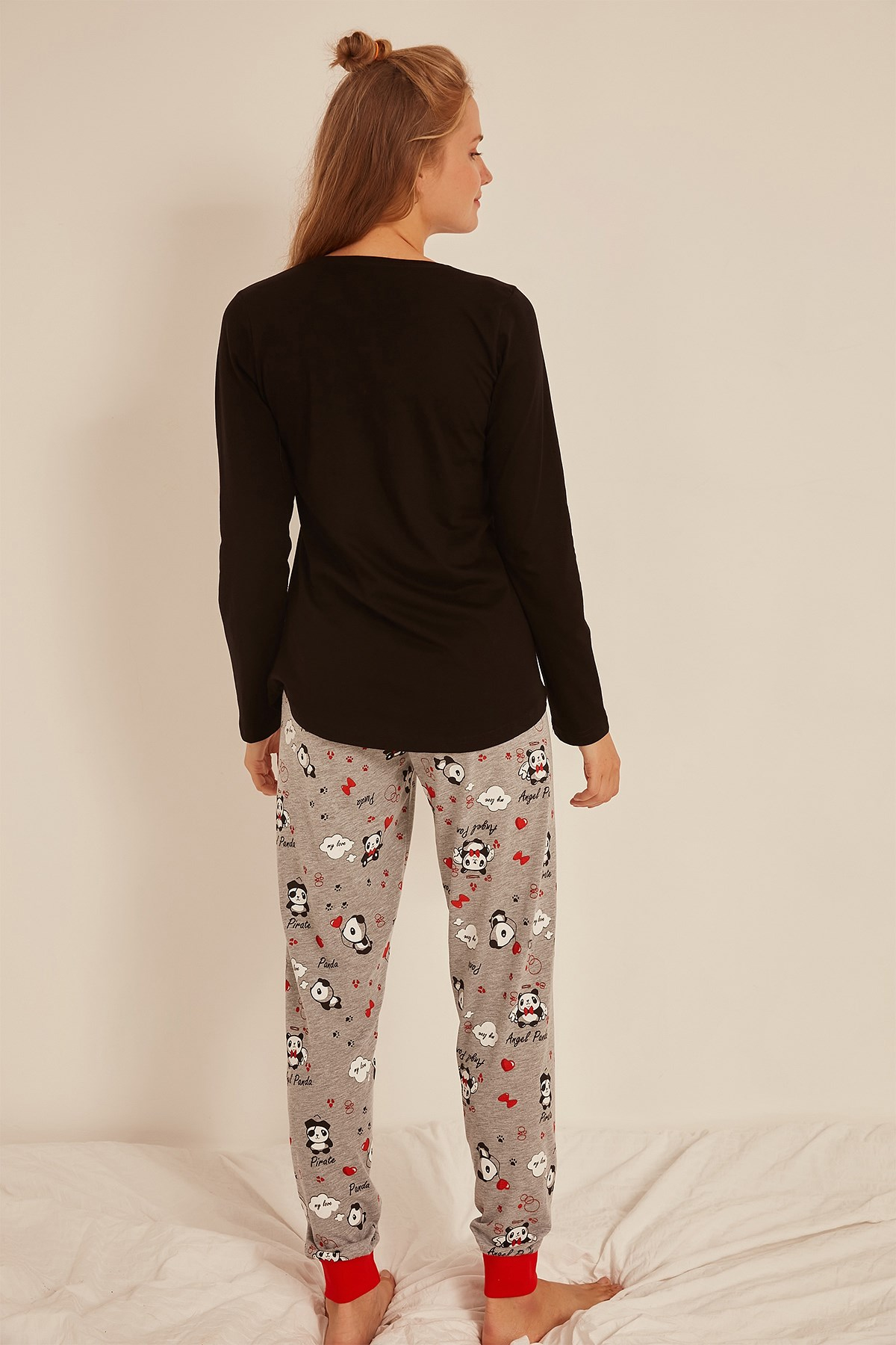 C&City Kadın Uzun Kol Pijama Takım 0041644063 Siyah