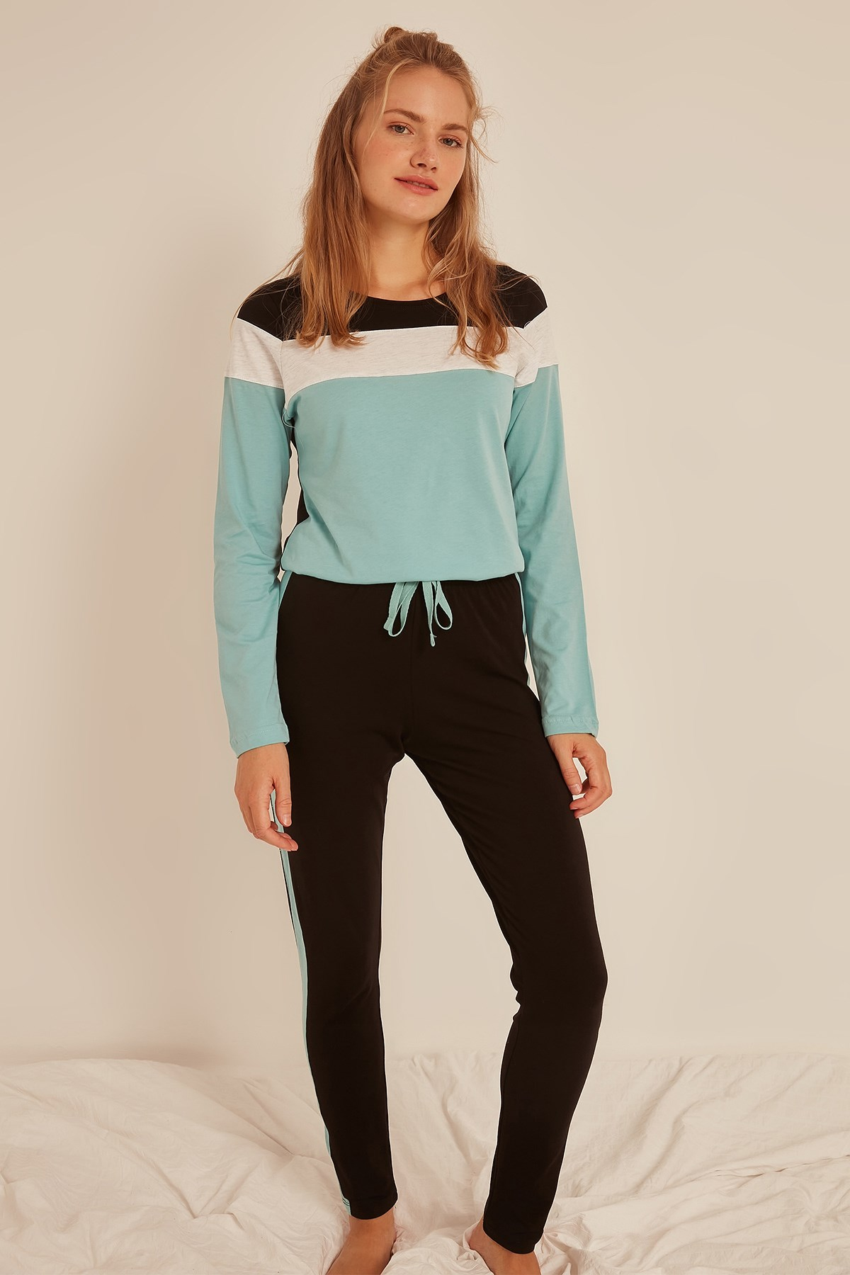 C&City Kadın Uzun Kol Pijama Takım 0042370000 Mint Yeşil