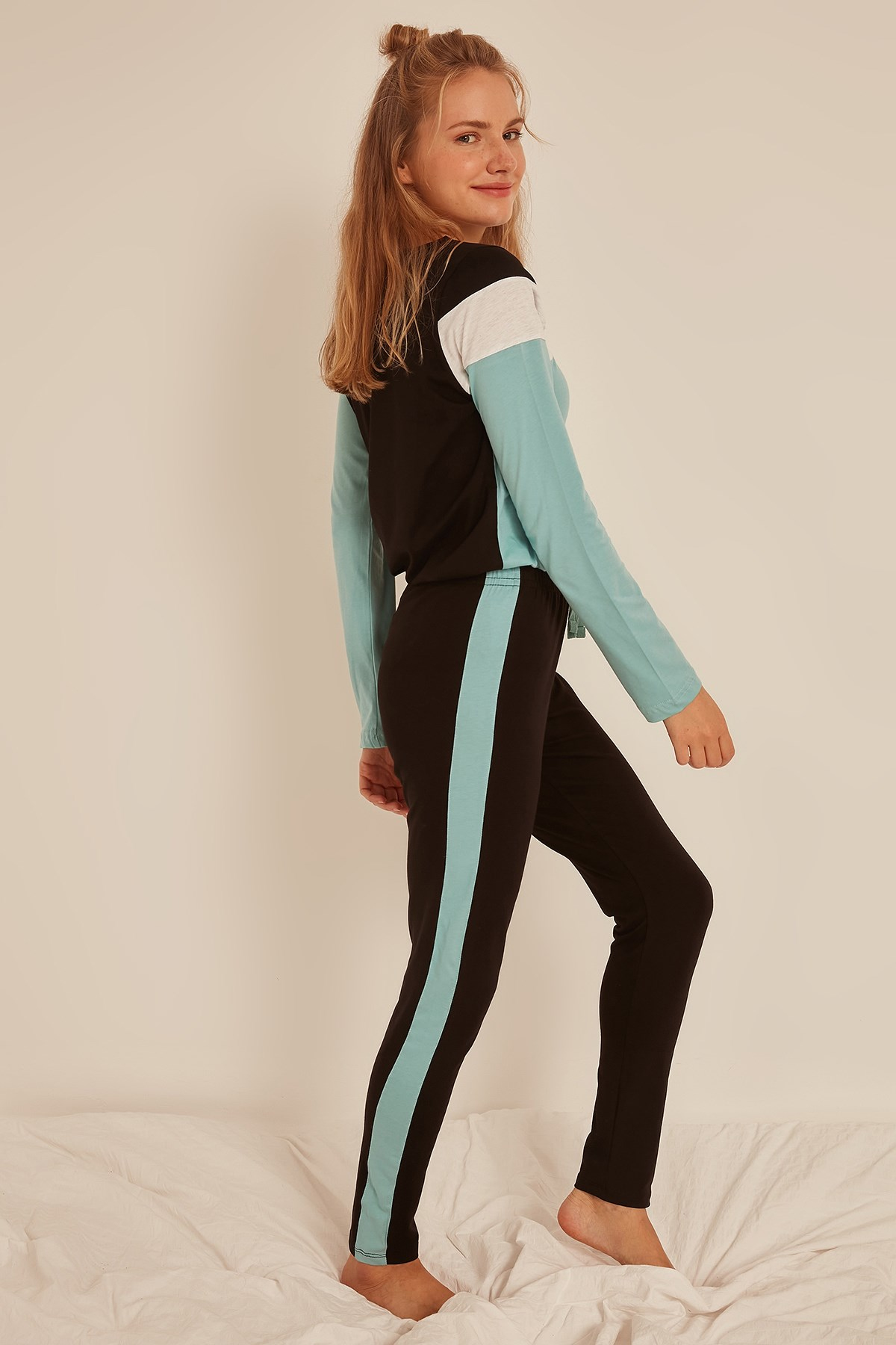 C&City Kadın Uzun Kol Pijama Takım 0042370000 Mint Yeşil