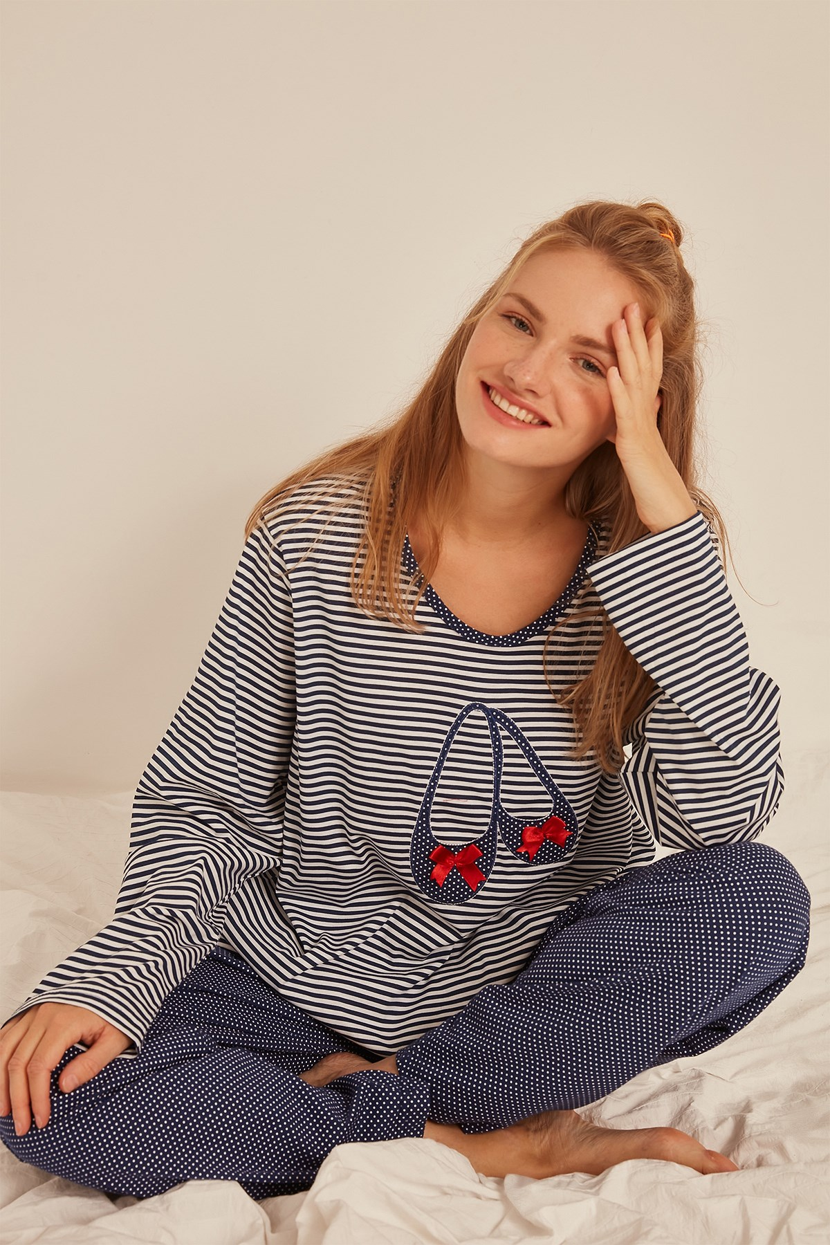 C&City Kadın Uzun Kol Pijama Takım 0060181913 İndigo