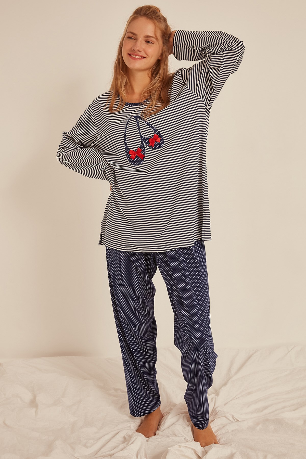 C&City Kadın Uzun Kol Pijama Takım 0060181913 İndigo