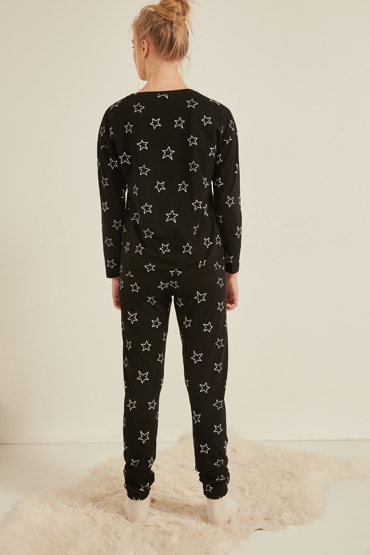 C&City Kadın Uzun Kol Pijama Takım 0040151191 Siyah