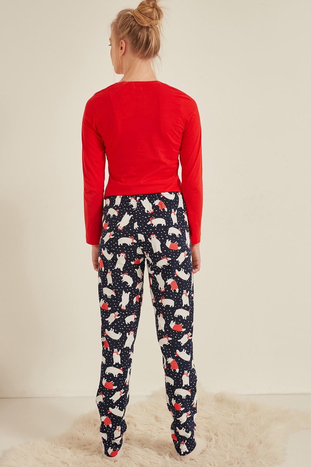 C&City Kadın Uzun Kol Pijama Takım 0040213919 Kırmızı