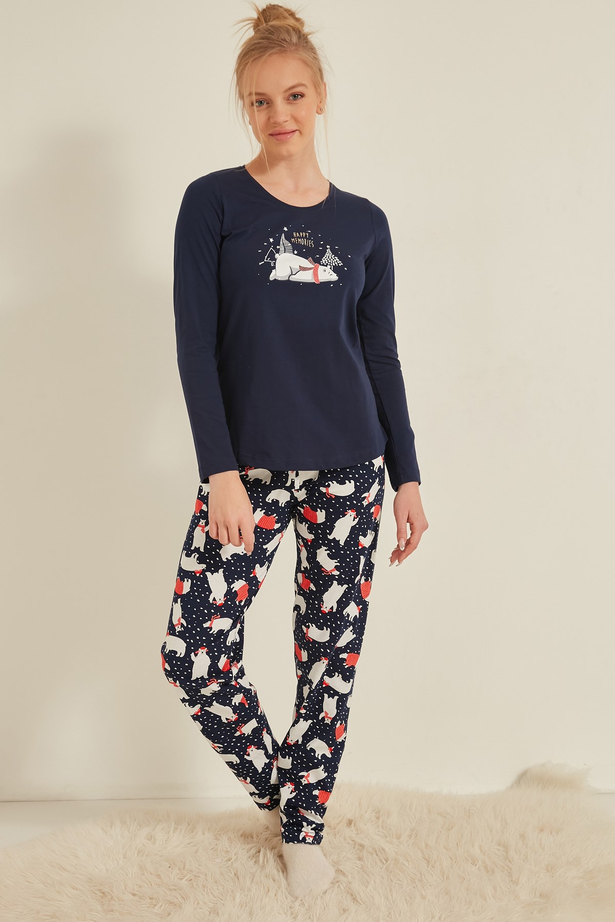 C&City Kadın Uzun Kol Pijama Takım 0040213919 İndigo