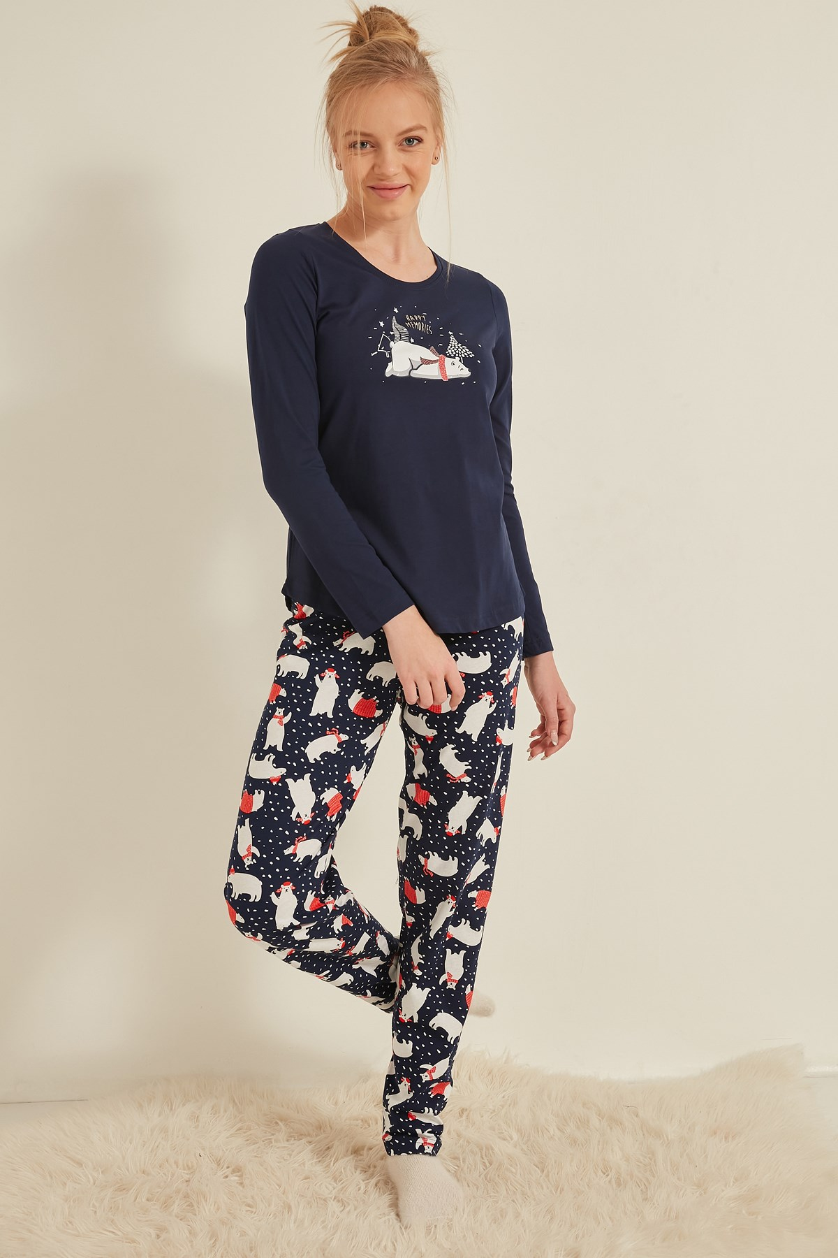 C&City Kadın Uzun Kol Pijama Takım 0040213919 İndigo