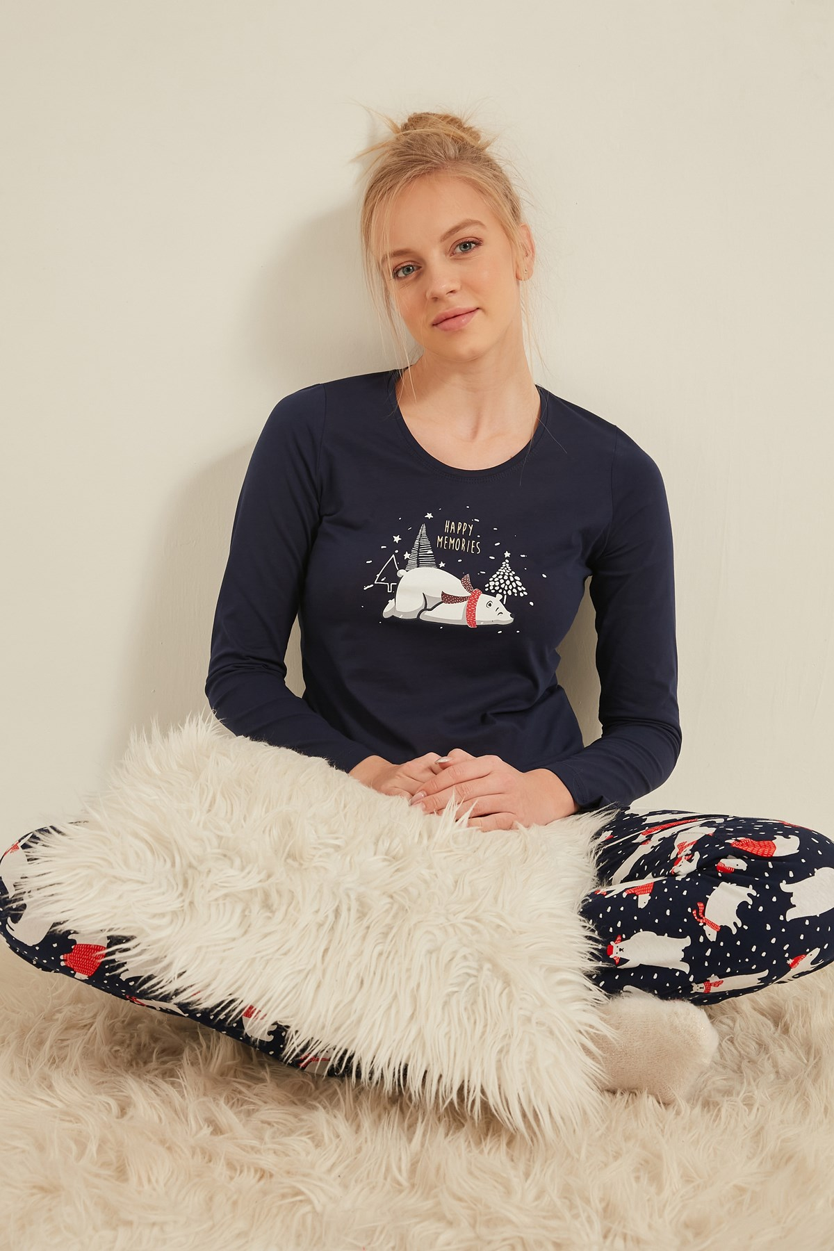 C&City Kadın Uzun Kol Pijama Takım 0040213919 İndigo