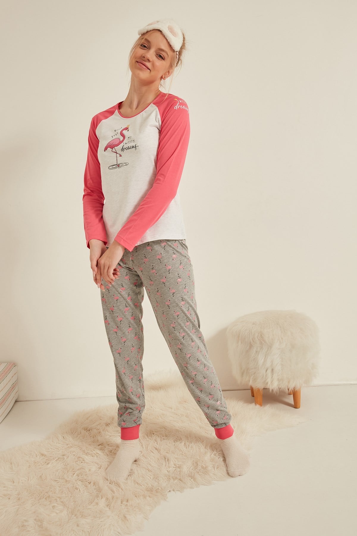 C&City Kadın Uzun Kol Pijama Takım 0041604949 Fuşya