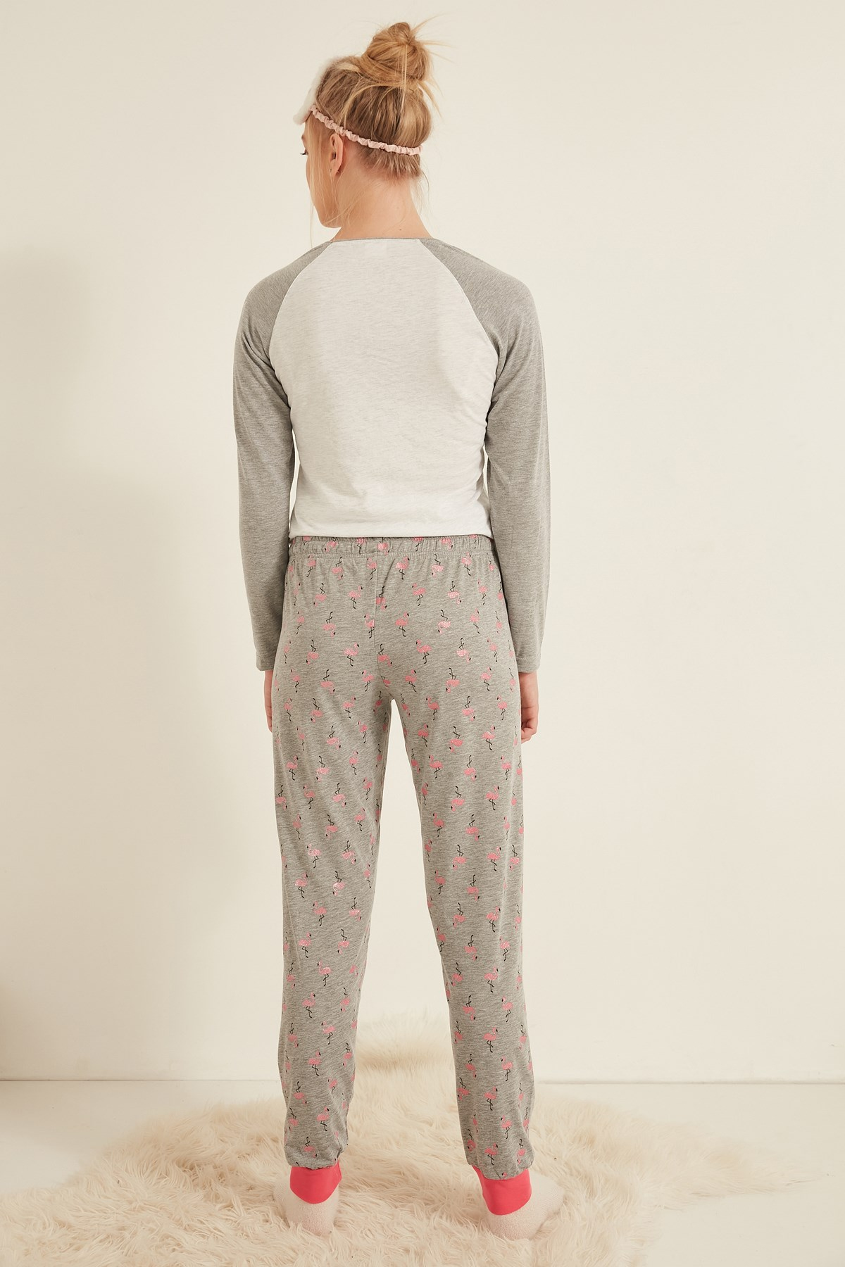 C&City Kadın Uzun Kol Pijama Takım 0041604949 Gri Melanj