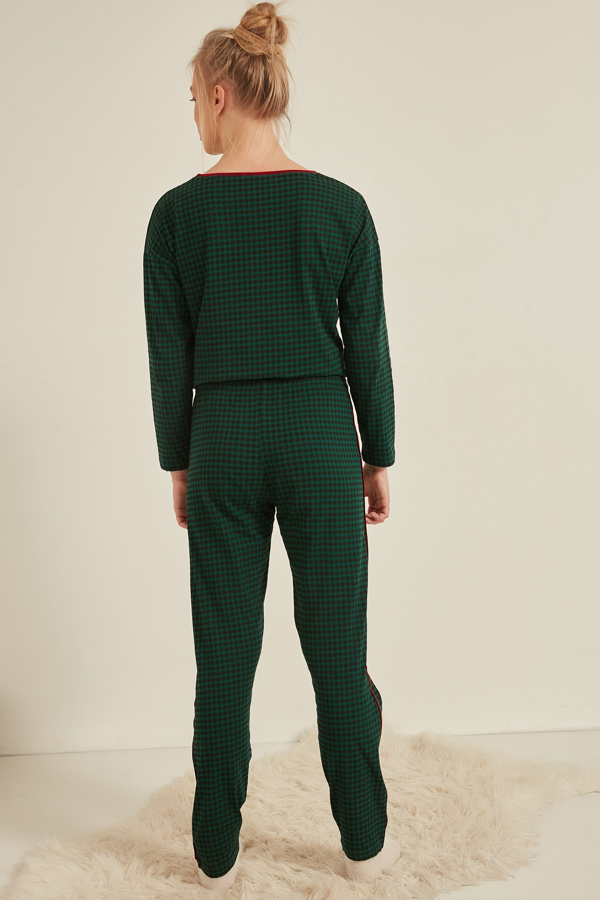 C&City Kadın Uzun Kol Pijama Takım 0041652090 Yeşil