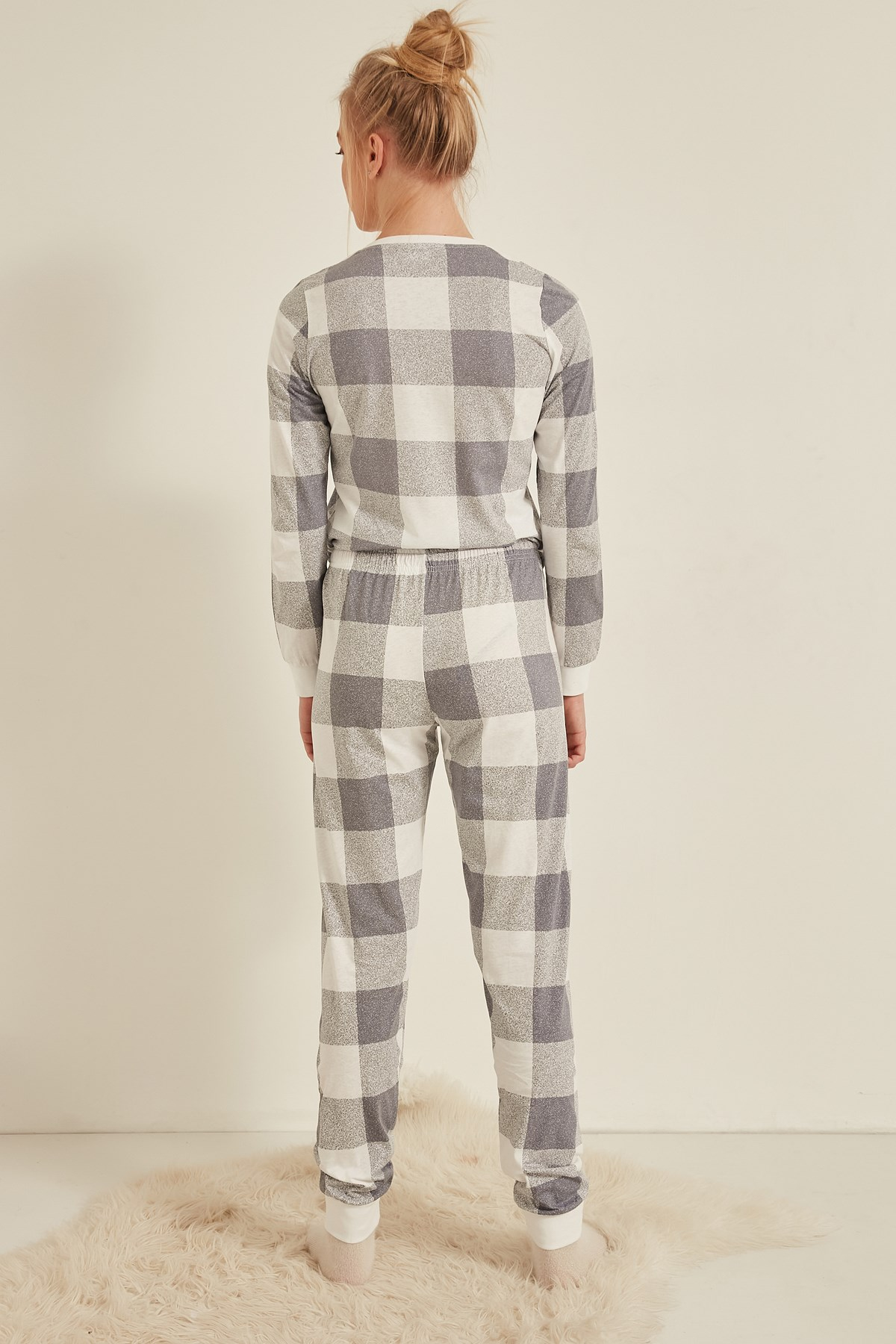 C&City Kadın Uzun Kol Pijama Takım 0042341722 Gri