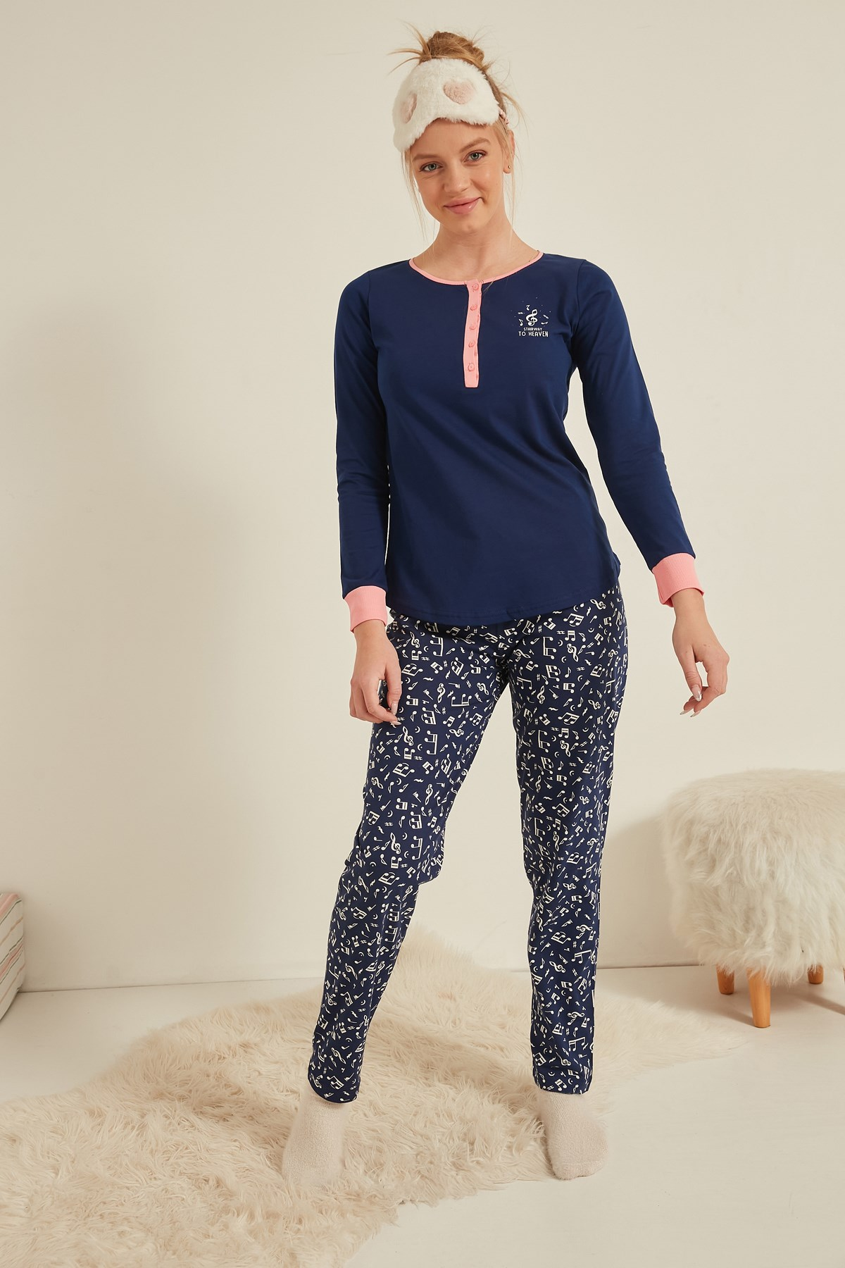 C&City Kadın Uzun Kol Pijama Takım 0050660524 İndigo