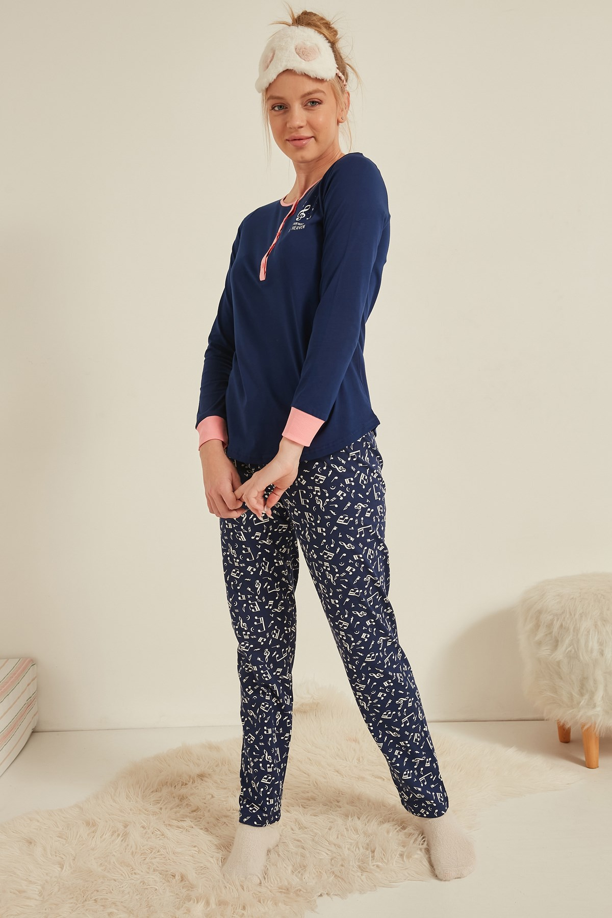 C&City Kadın Uzun Kol Pijama Takım 0050660524 İndigo