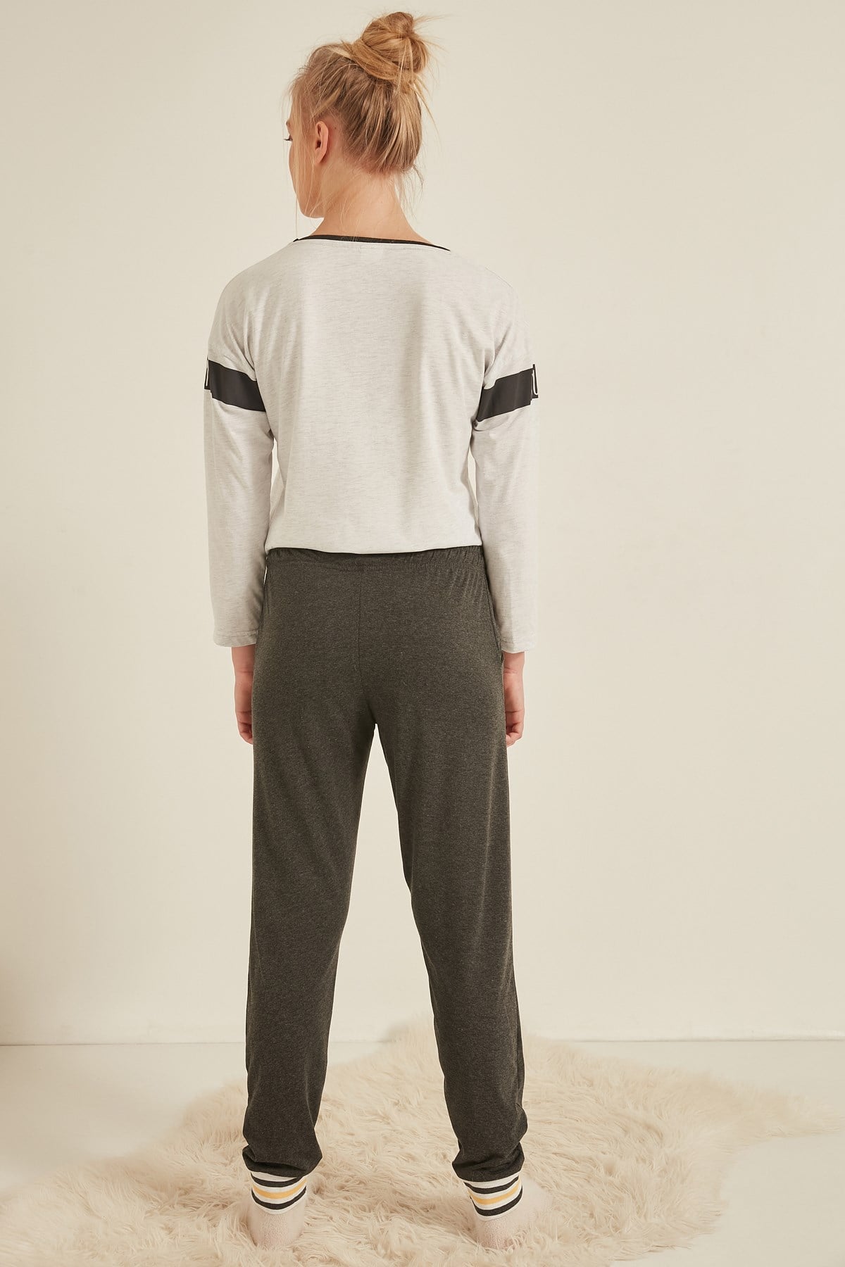 C&City Kadın Uzun Kol Pijama Takım 0050790000 Gri Melanj