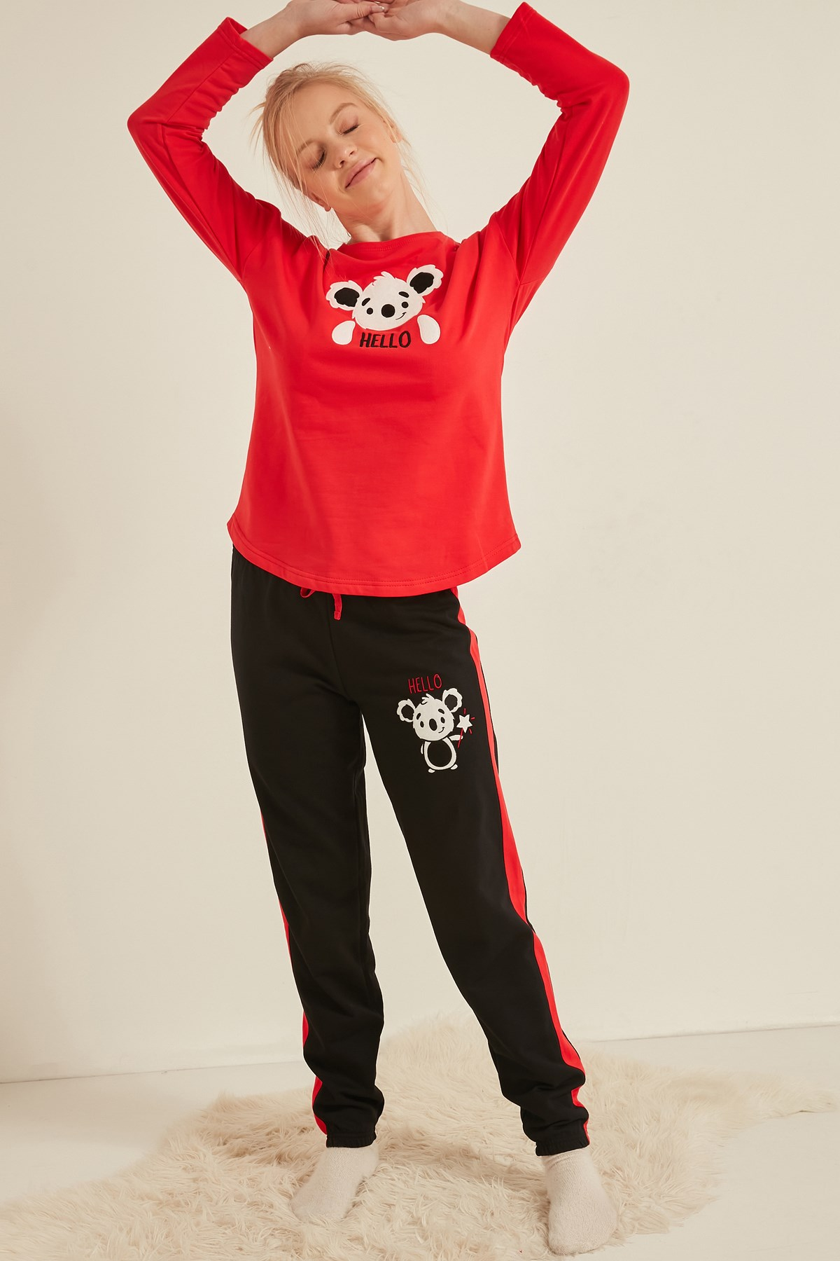 C&City Kadın Uzun Kol Pijama Takım 0050970000 Kırmızı