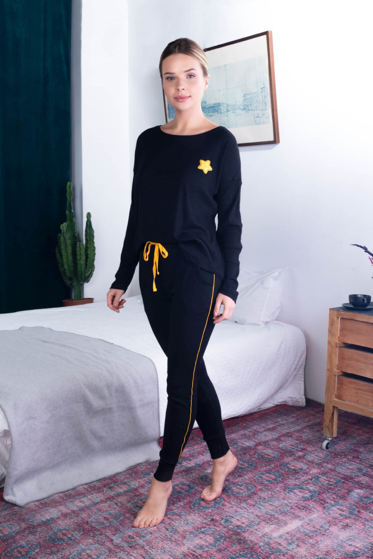 C&City Kadın Uzun Kol Pijama Takım 0090070000 Siyah