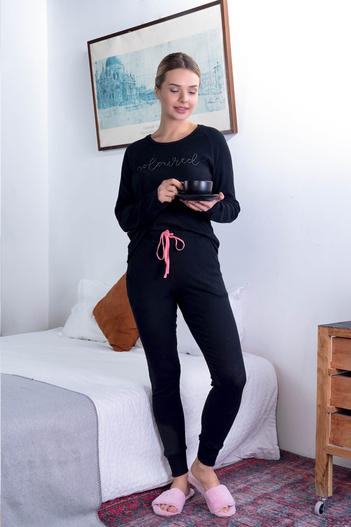 C&City Kadın Uzun Kol Pijama Takım 0090080000 Siyah