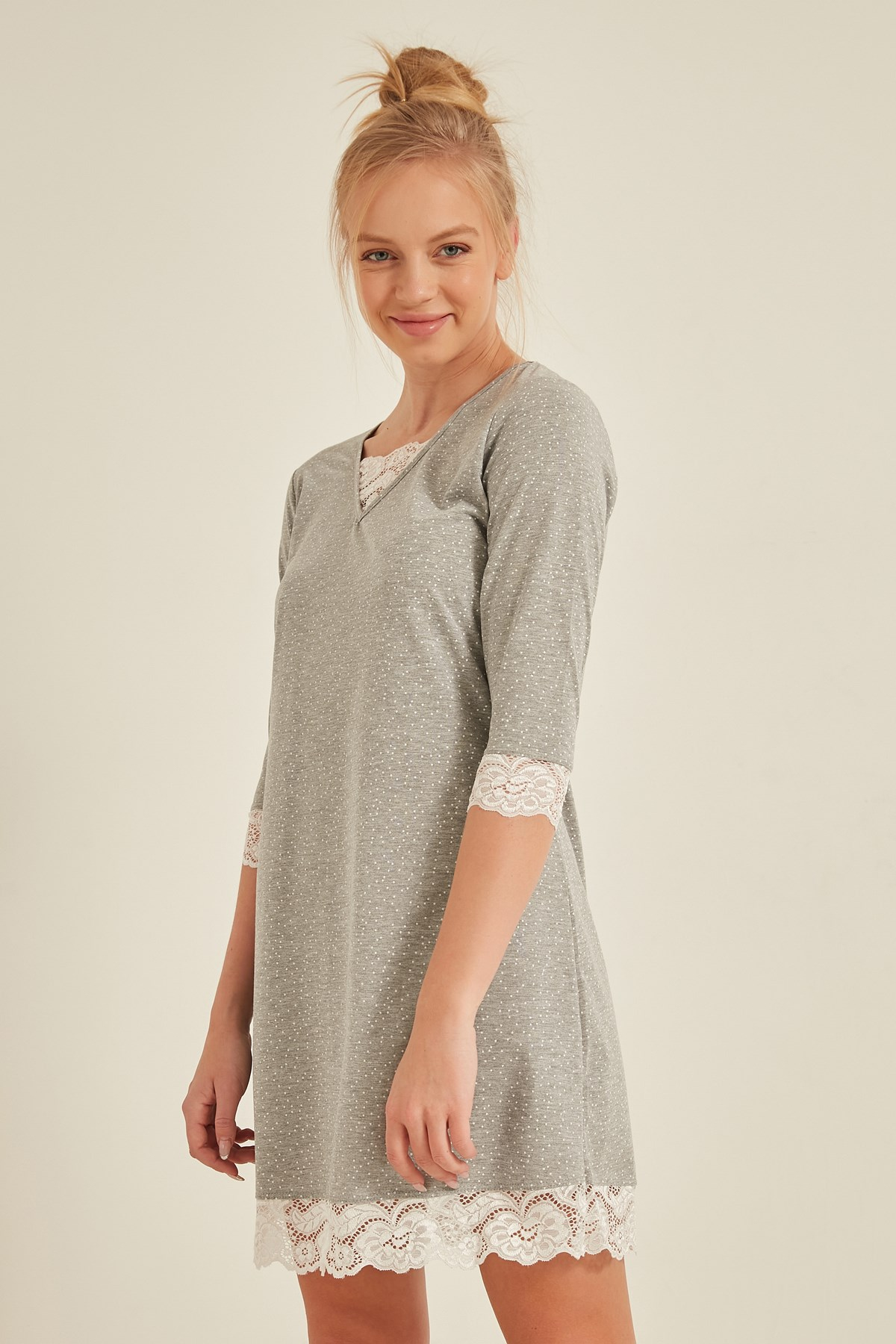 C&City Kadın Uzun Kol Tunik 0042630944 Gri Melanj