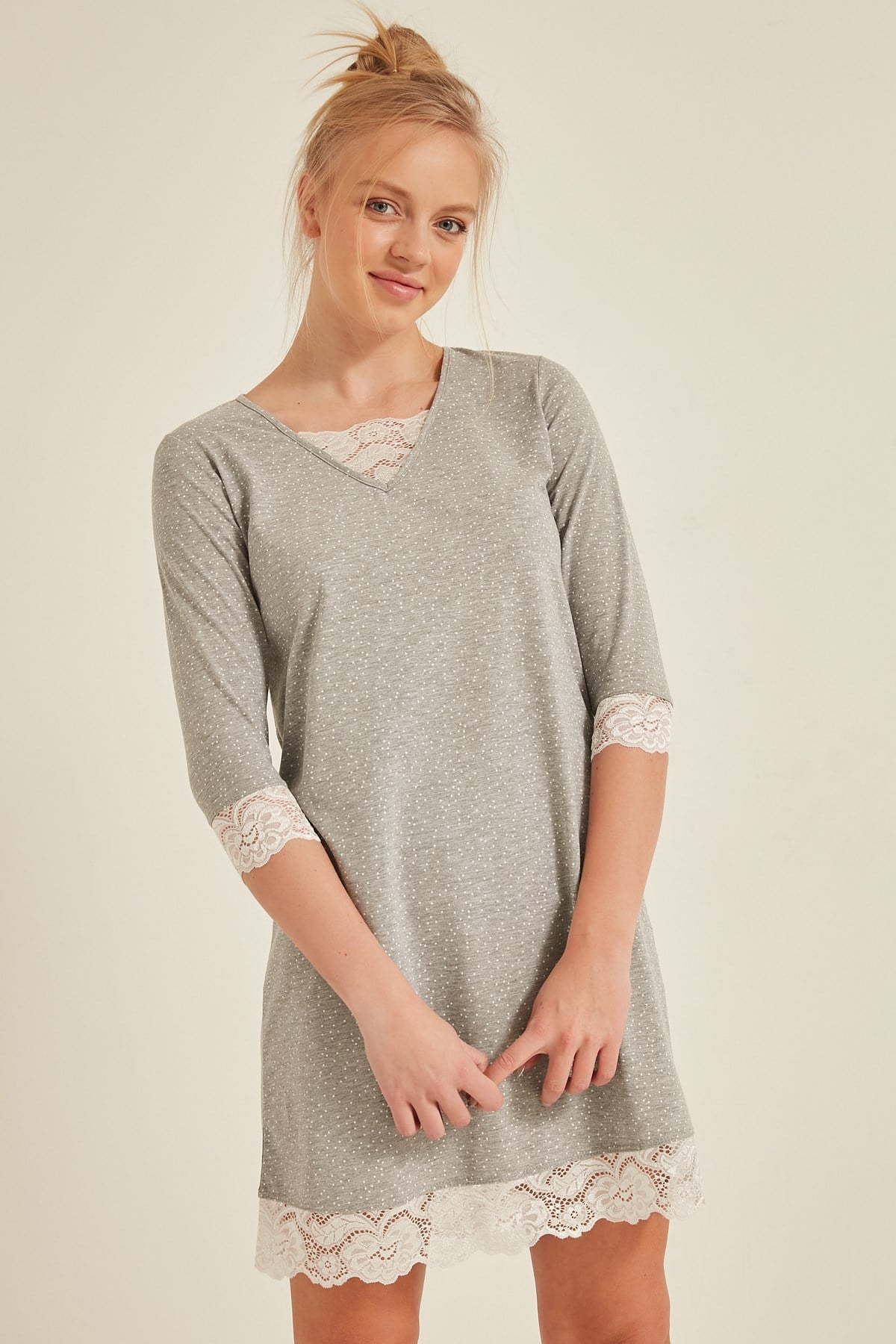 C&City Kadın Uzun Kol Tunik 0042630944 Gri Melanj