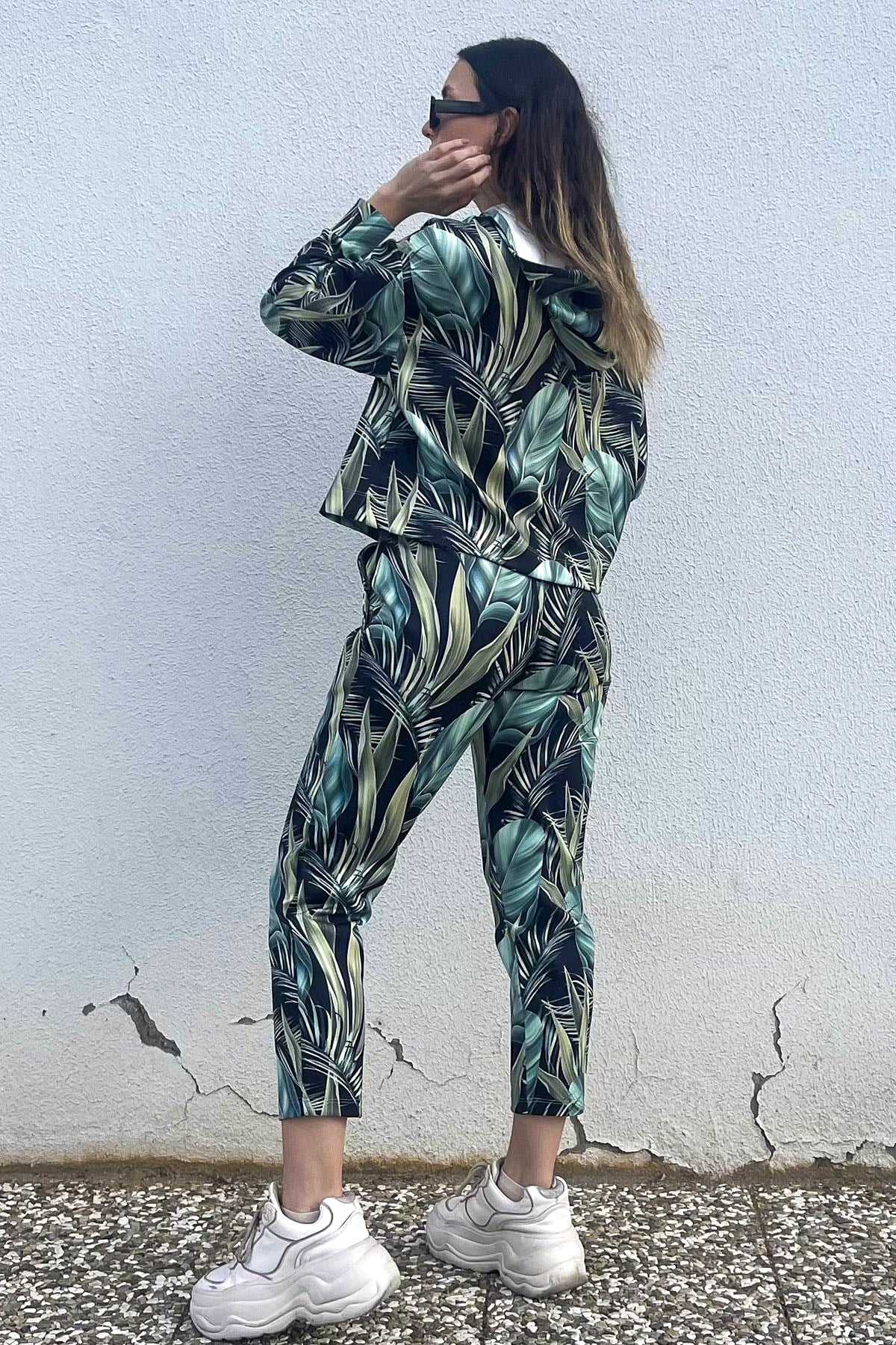 C&City Kapüşonlu Manşetli Uzun Kol Sweatshirt 838 Siyah/Mint