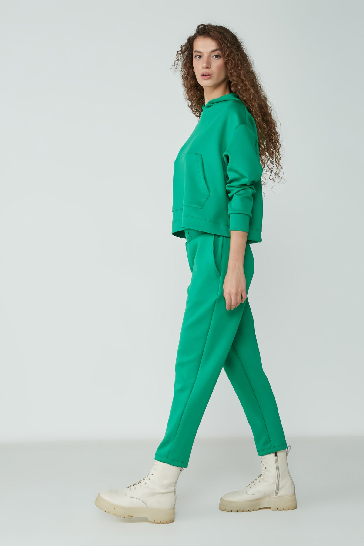 C&City Kapüşonlu Sweatshirt Yan Cepli Pantolon Pijama Takım 9103 Yeşil