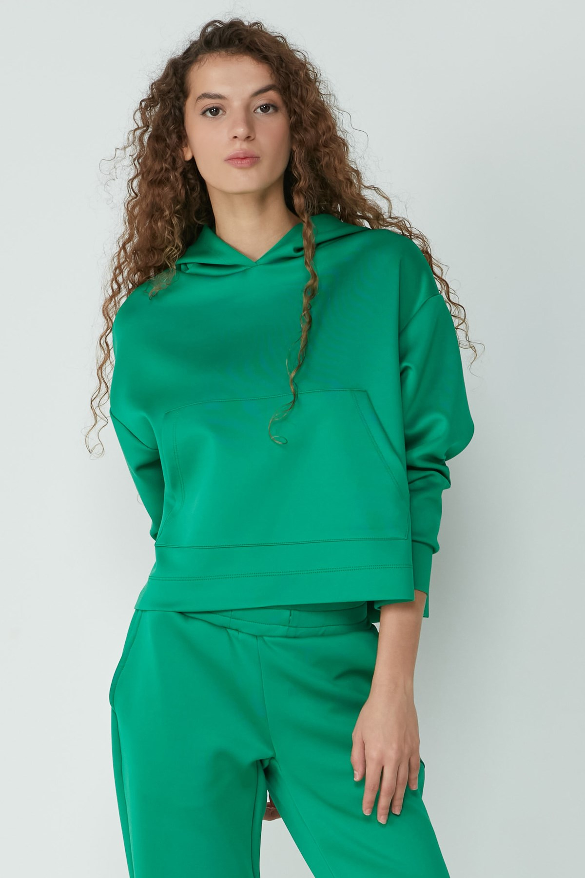 C&City Kapüşonlu Sweatshirt Yan Cepli Pantolon Pijama Takım 9103 Yeşil