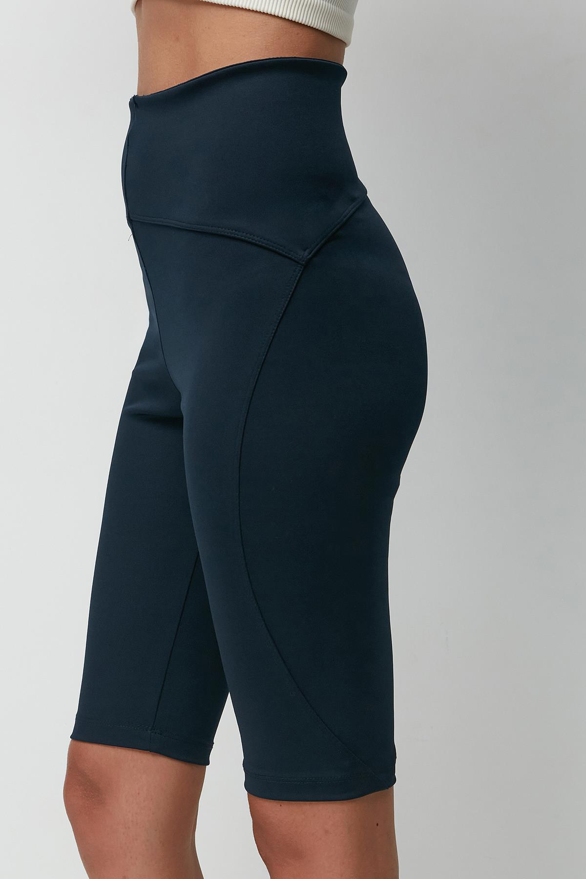 C&City Karyoka Yüksek Bel Diz Üstü Spor Şort Tayt 9412 Lacivert
