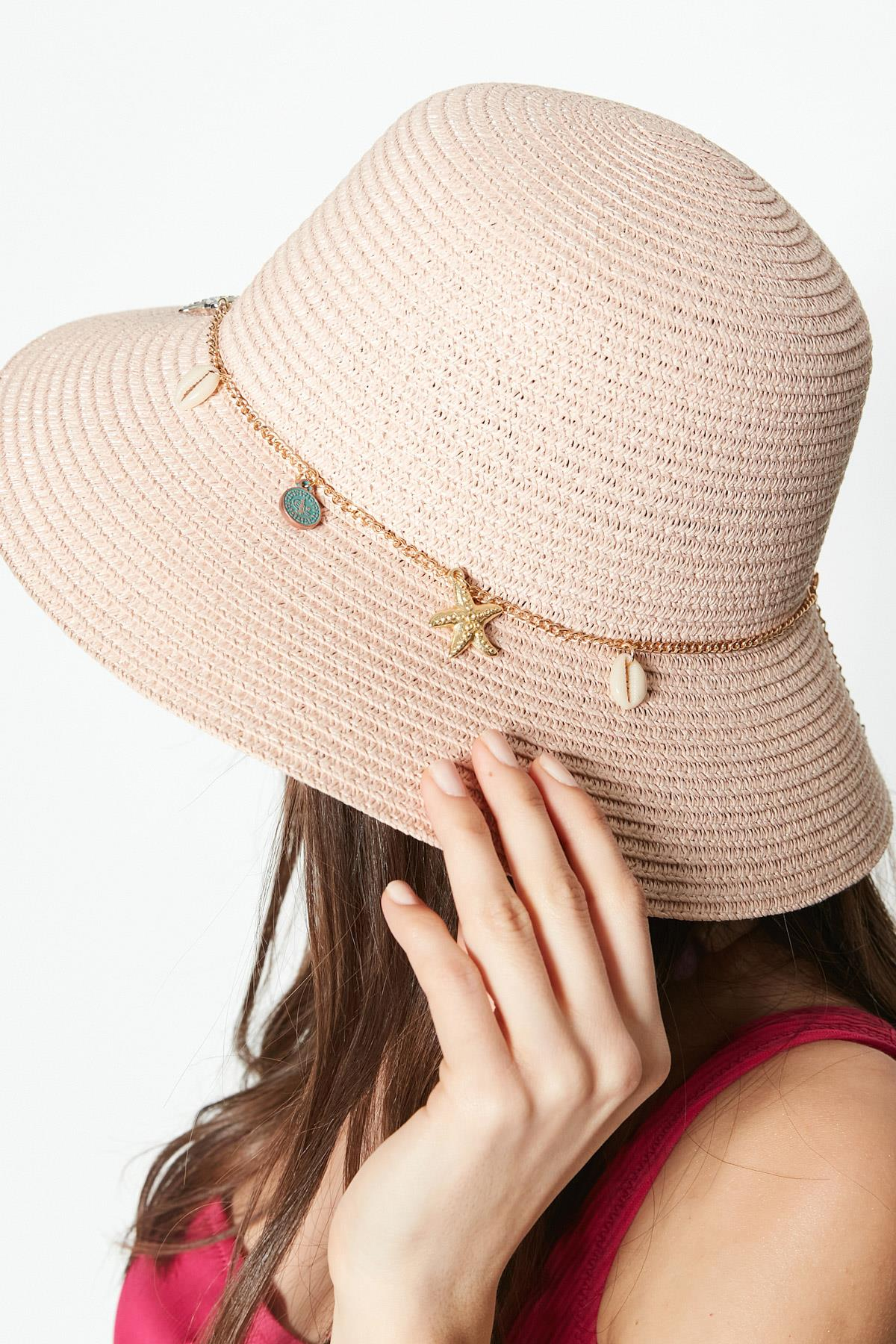 C&City Kadın Kısa Kenar Hasır Plaj Şapka Y23730-51 Pudra