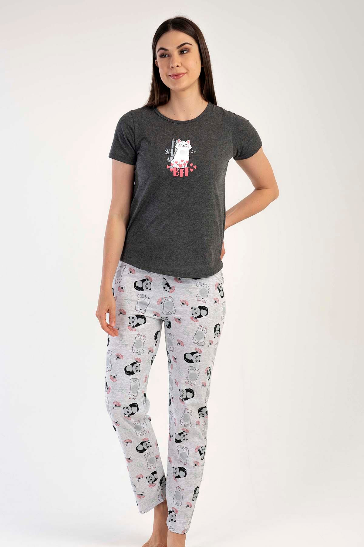 C&City Kısa Kol Pijama Takım Antrasit-441020