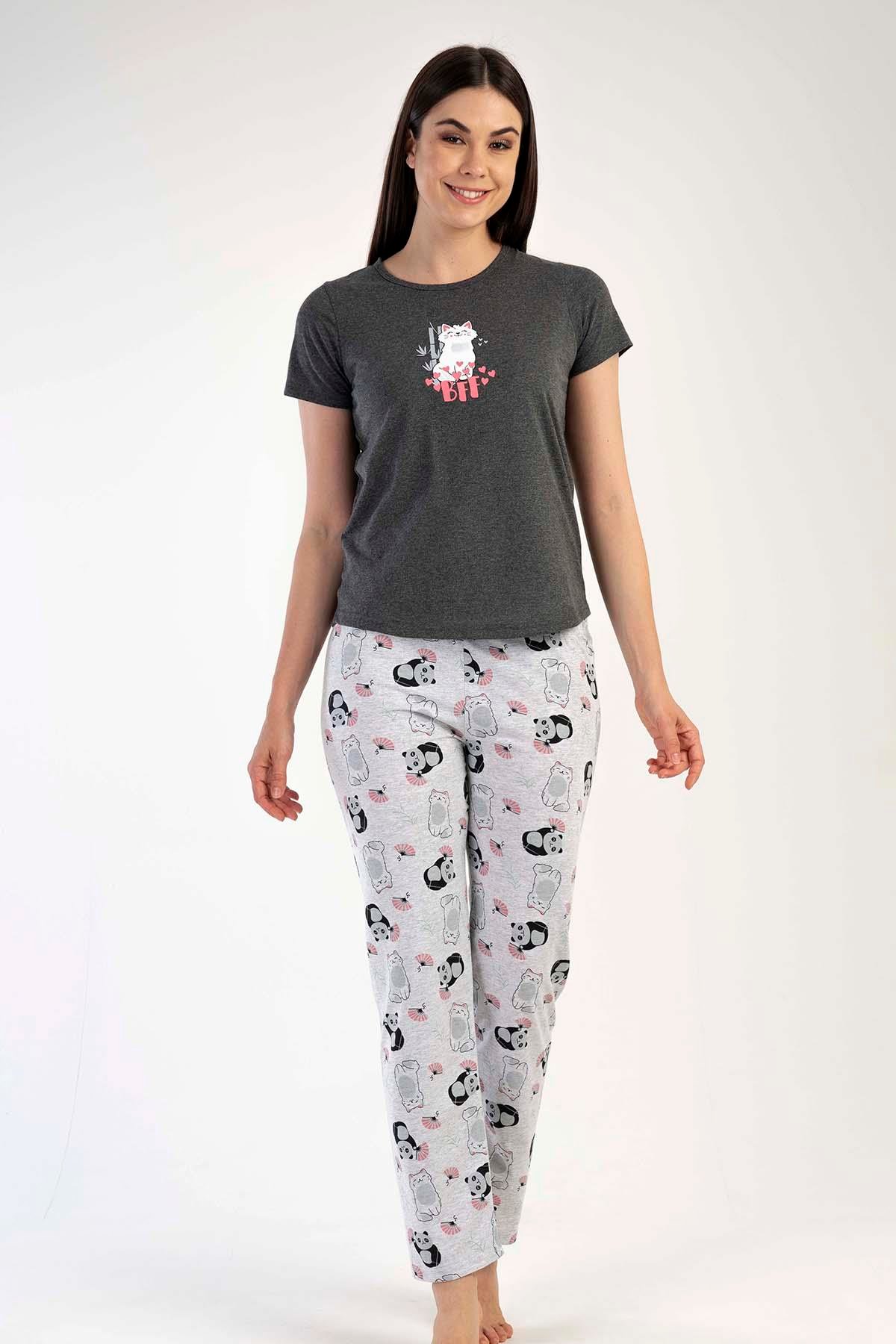 C&City Kısa Kol Pijama Takım Antrasit-441020