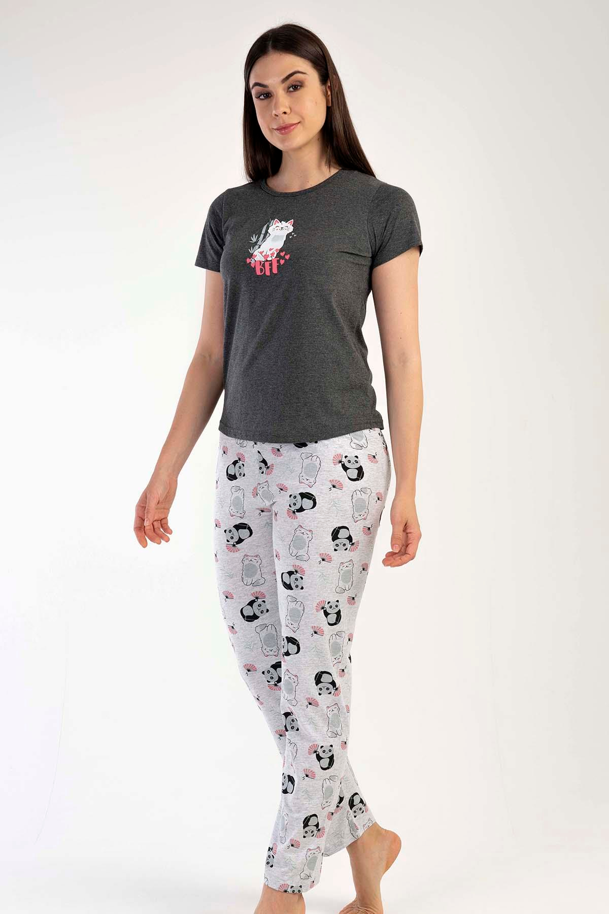 C&City Kısa Kol Pijama Takım Antrasit-441020