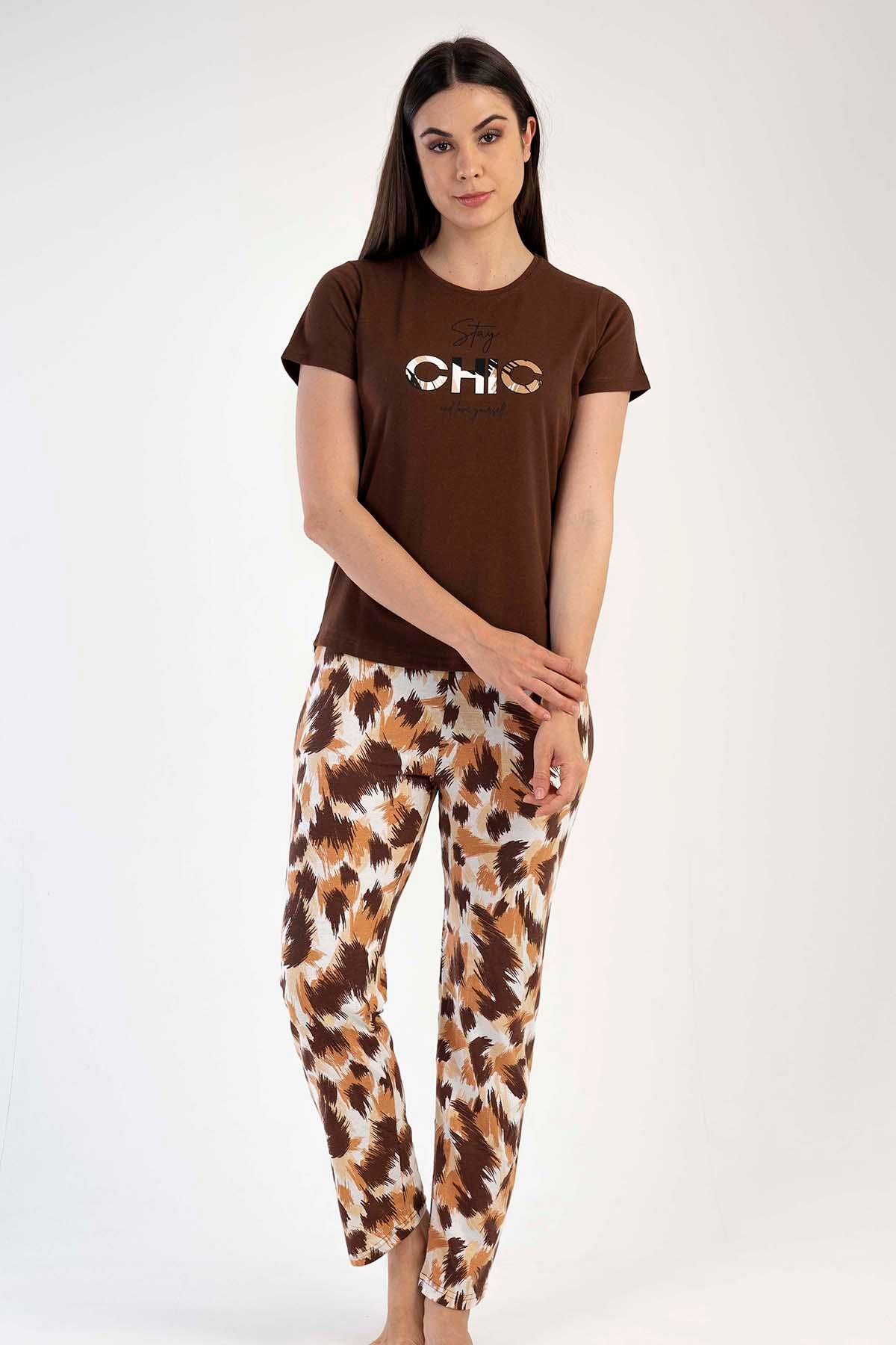 C&City Kısa Kol Pijama Takım Kahverengi-441018