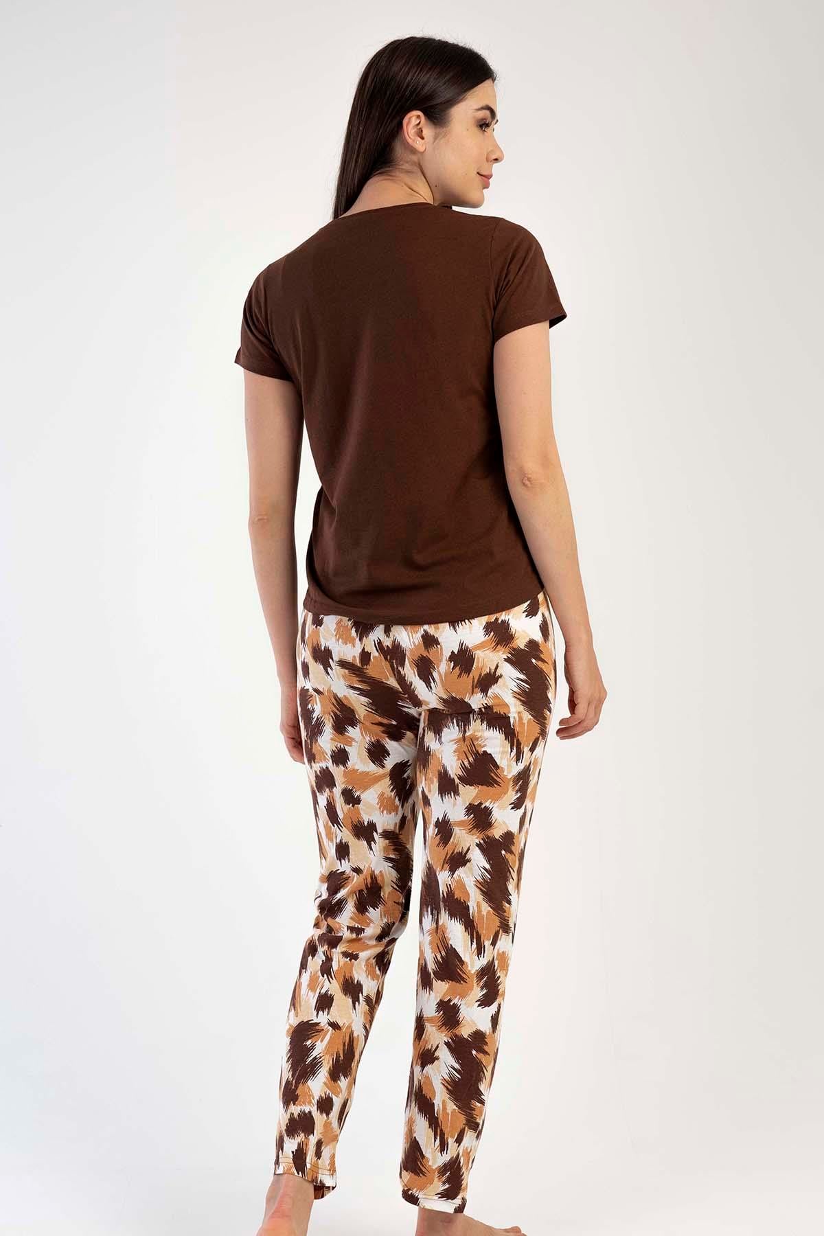 C&City Kısa Kol Pijama Takım Kahverengi-441018