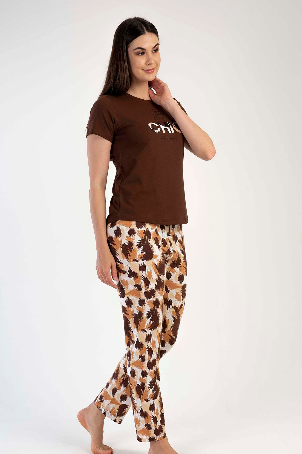 C&City Kısa Kol Pijama Takım Kahverengi-441018