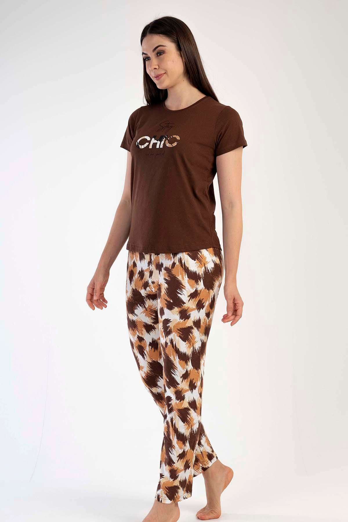 C&City Kısa Kol Pijama Takım Kahverengi-441018