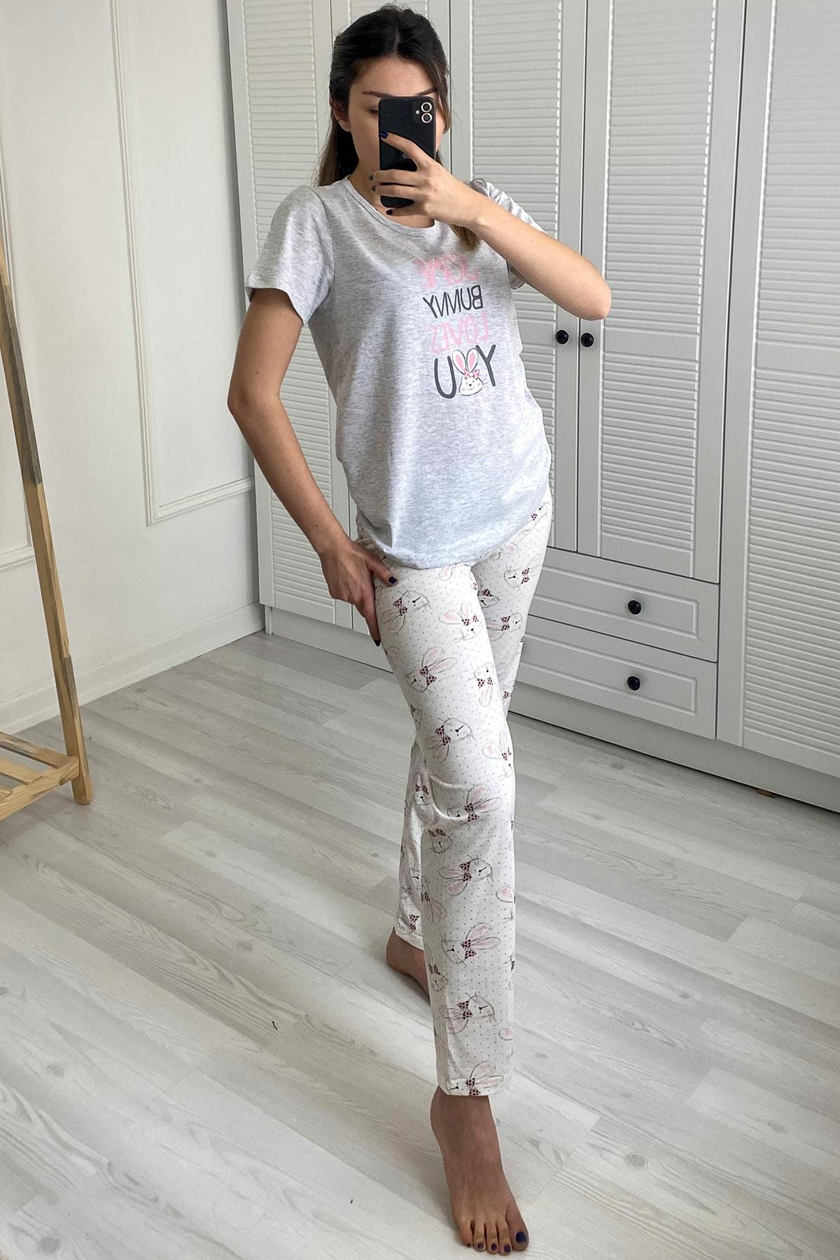 C&City Kısa Kol Pijama Takım Kar Melanj-441008