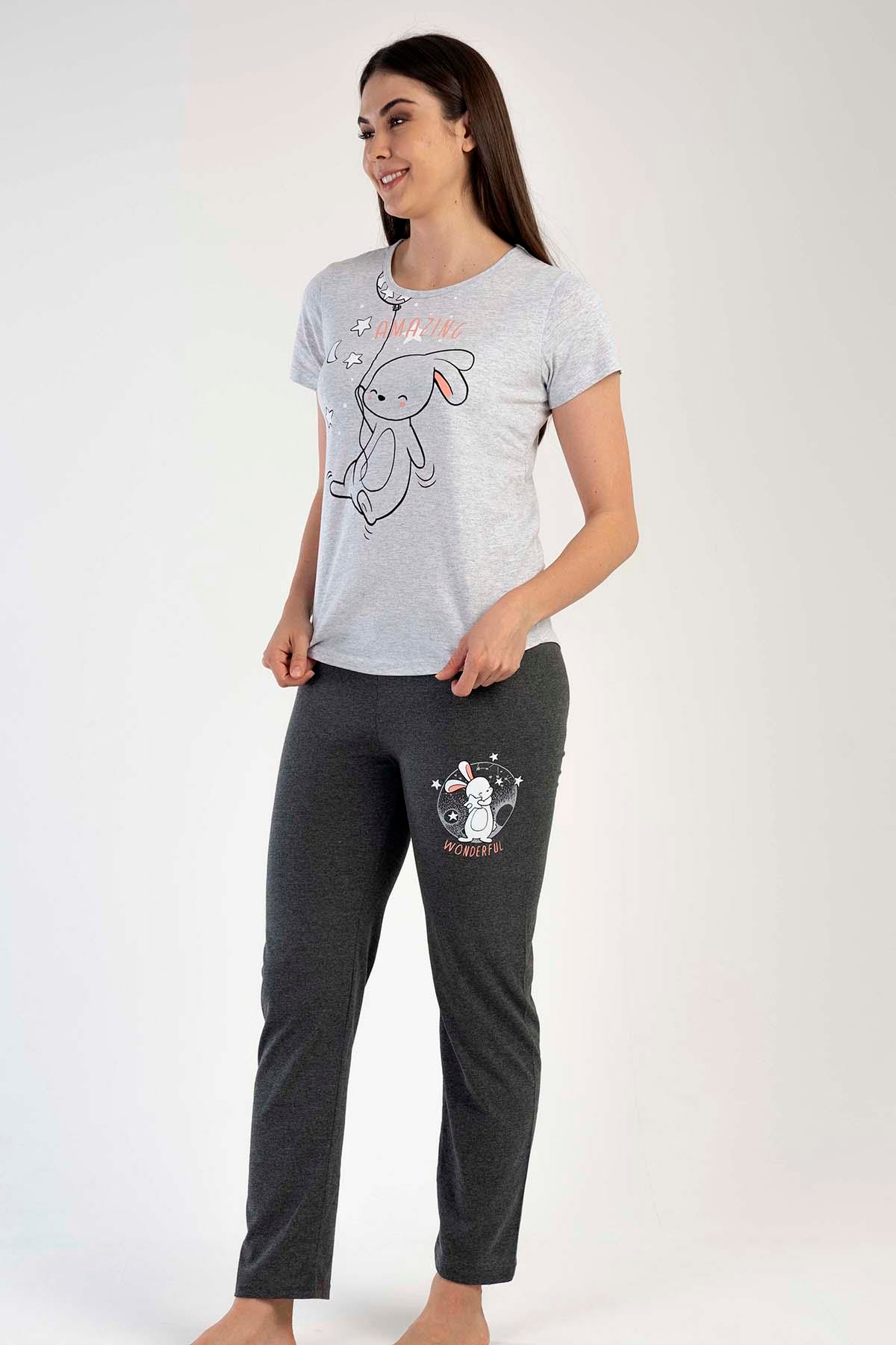 C&City Kısa Kol Pijama Takım Kar Melanj-441051