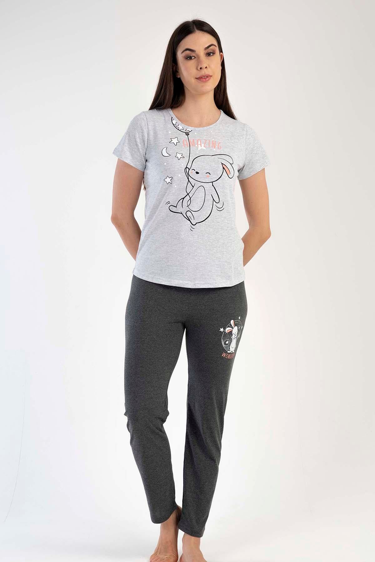 C&City Kısa Kol Pijama Takım Kar Melanj-441051