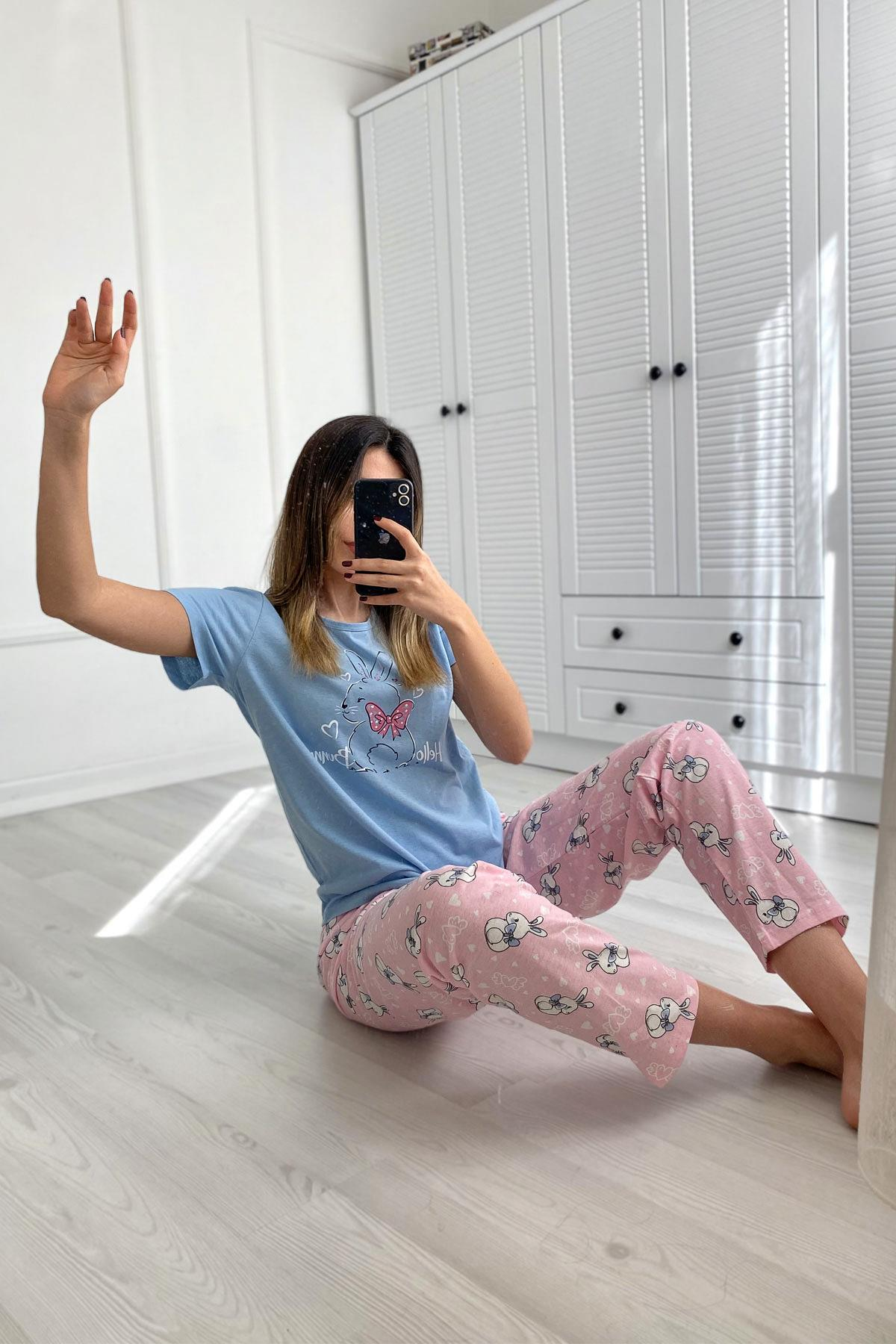 C&City 2023 Kısa Kol Pijama Takım Mavi-441003