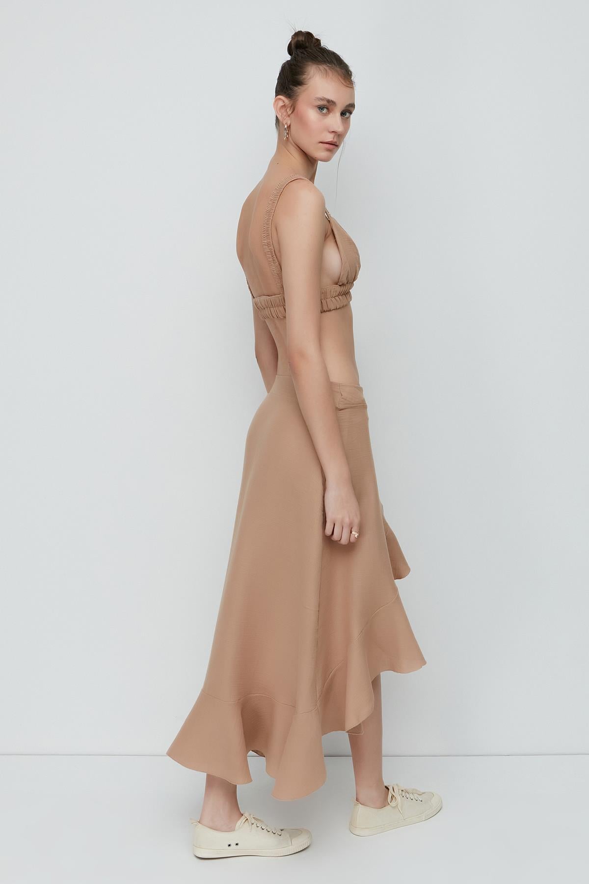 C&City Organik Pamuk Müslin Bralet Etek Takım 9126 Bej