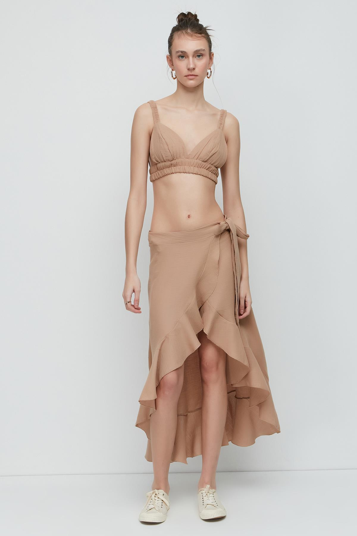 C&City Organik Pamuk Müslin Bralet Etek Takım 9126 Bej
