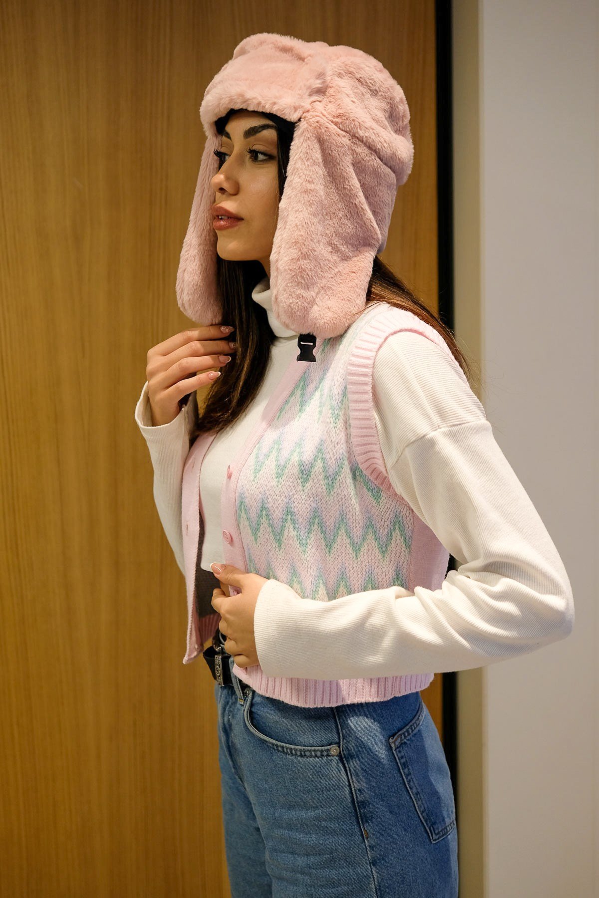 C&City Peluş Trapper Şapka 8002 Gül Kurusu