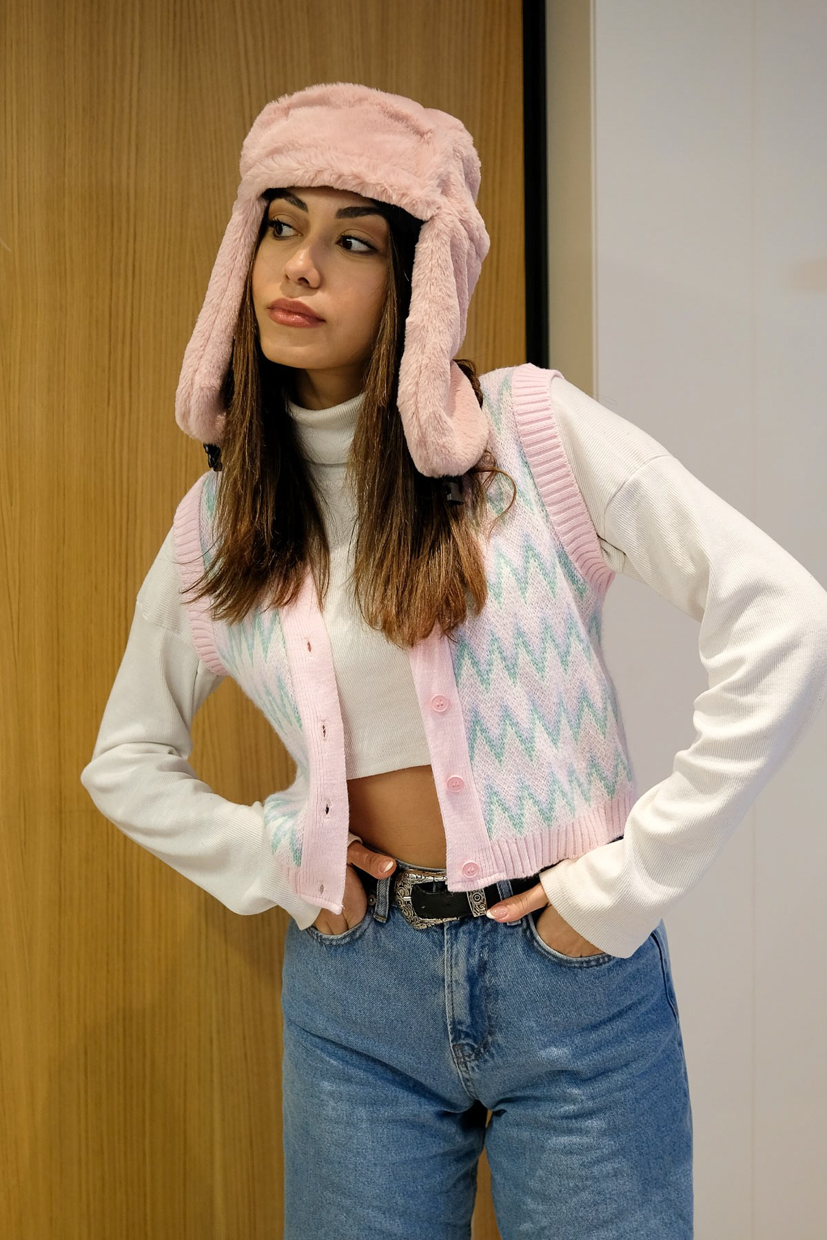 C&City Peluş Trapper Şapka 8002 Gül Kurusu